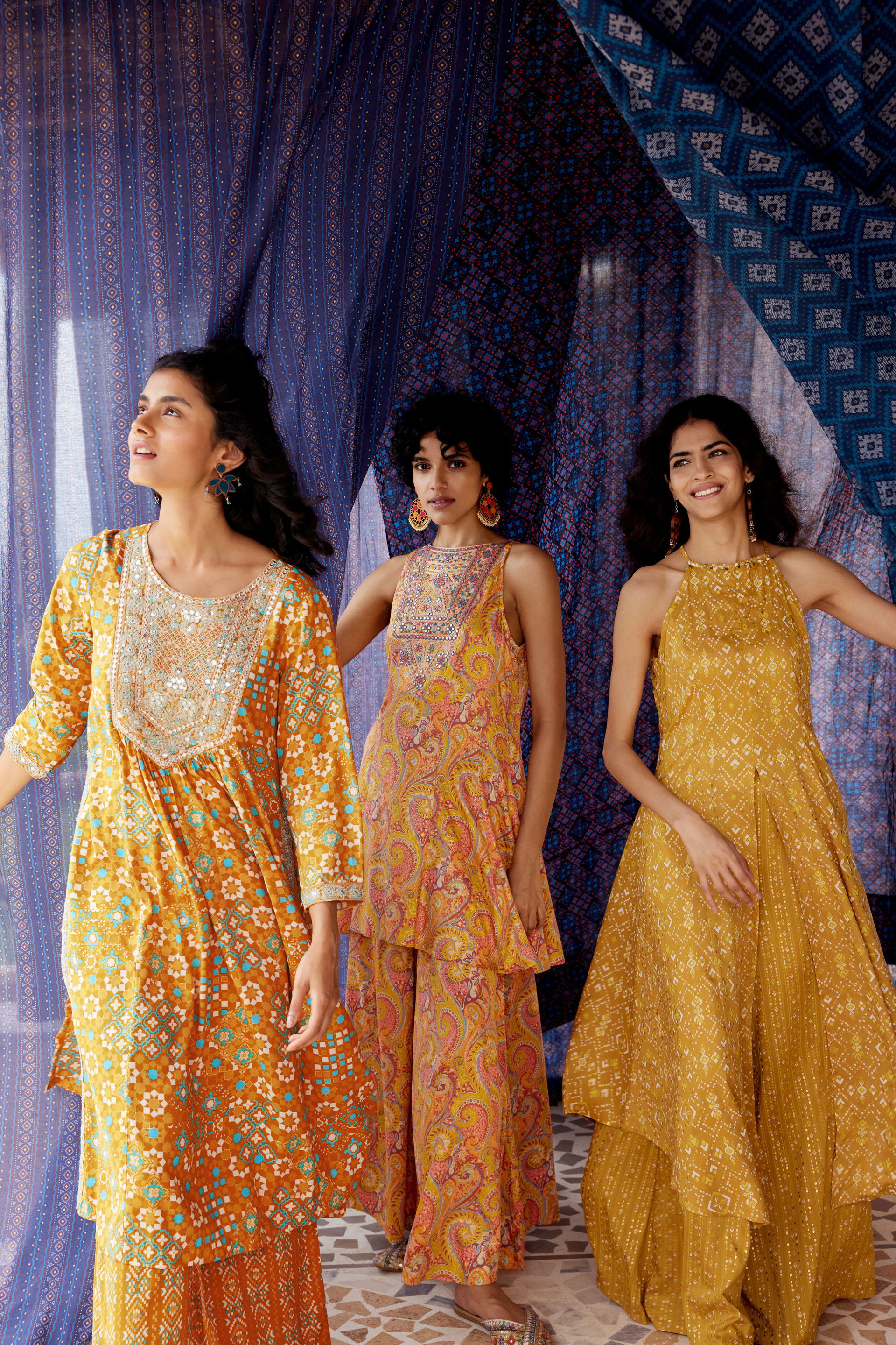 Embroidered Yellow Viscose Kurta Set, Mustard, image 3