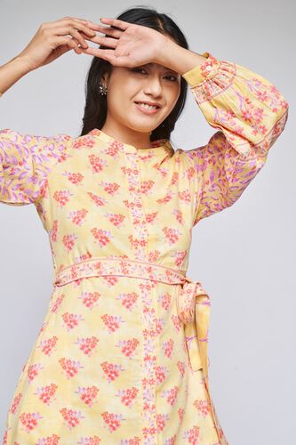 3 - Yellow Floral A-Line Dress, image 3