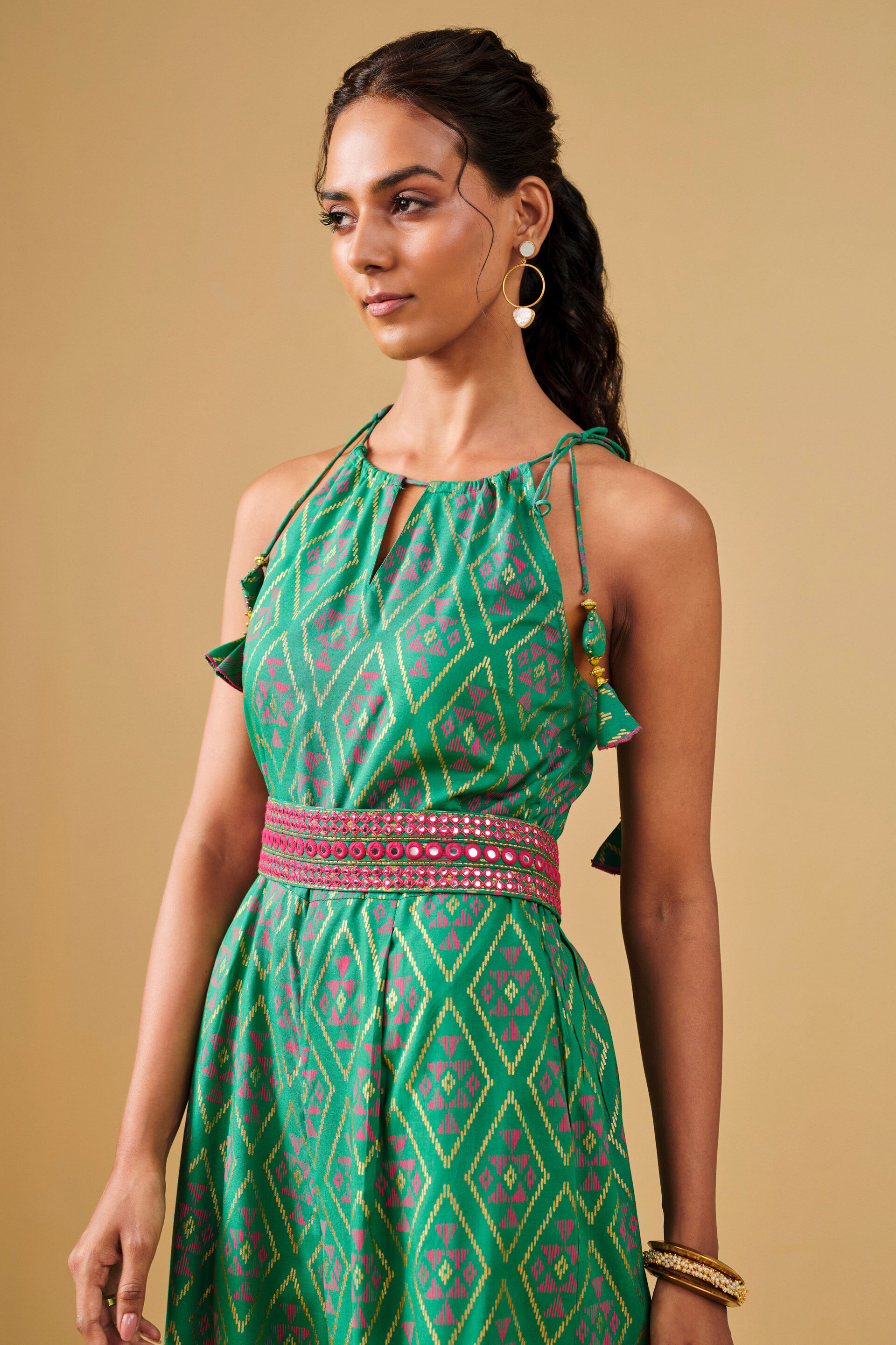 Festive Green Geometric Printed Viscose Jumpsuit, Green, image 9