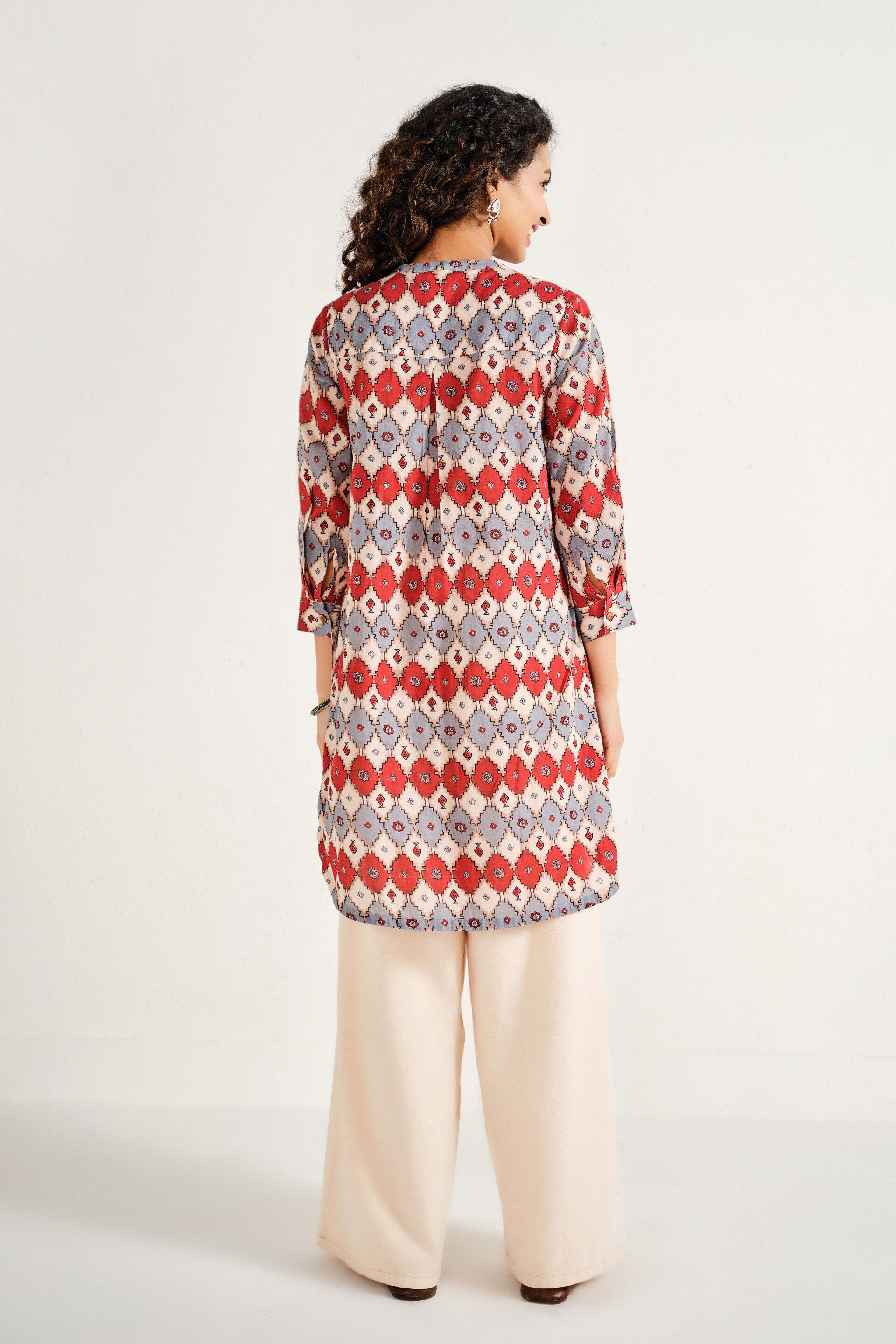 Ashka Multi-Coloured Cotton Tunic, Beige, image 6