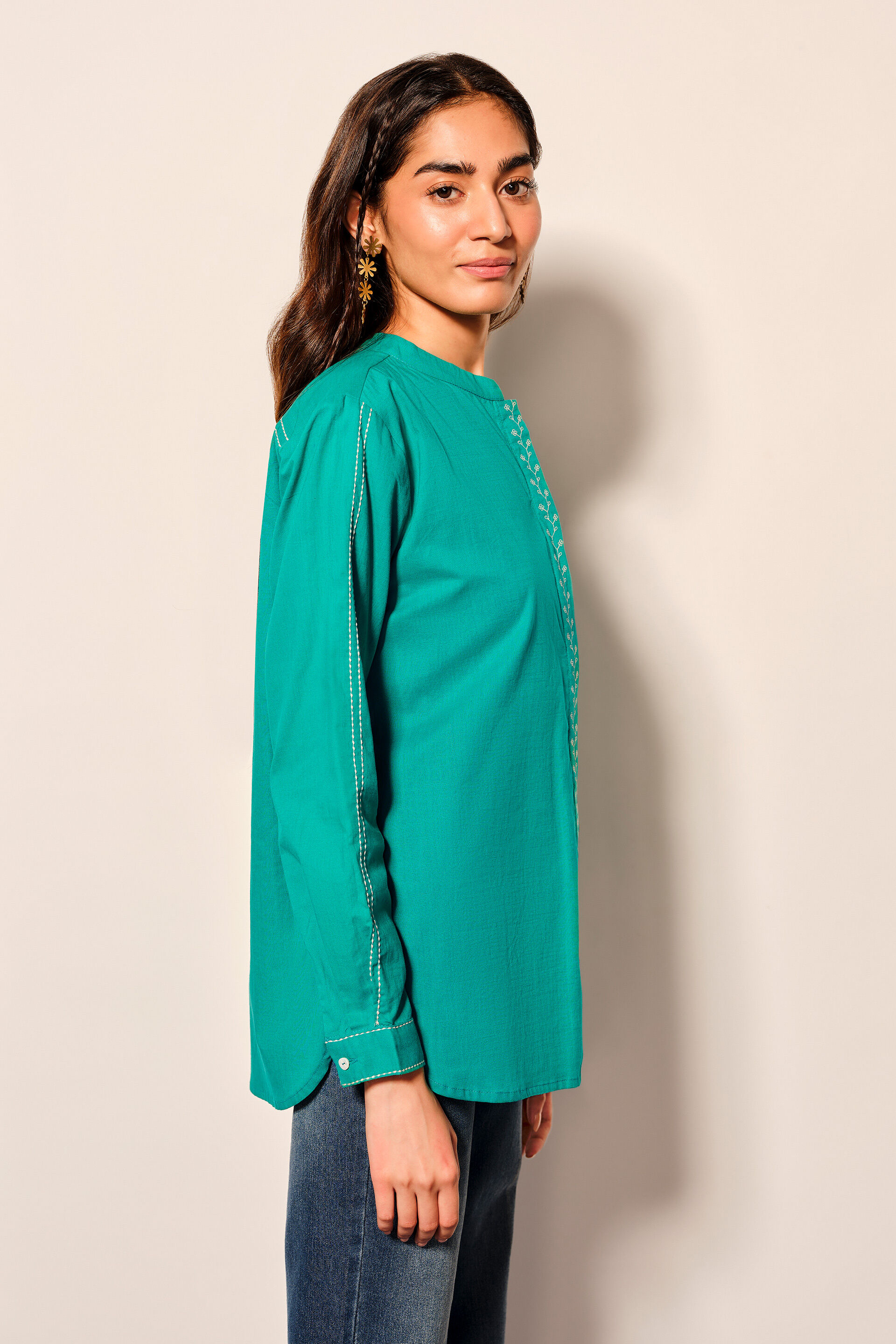 Turquoise Blue Cotton Shirt, Turquoise, image 3