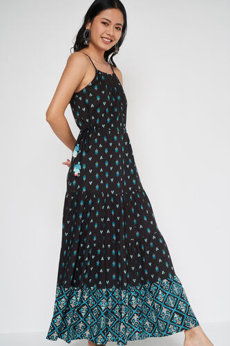 Black Floral Flared Gown, Black, image 3