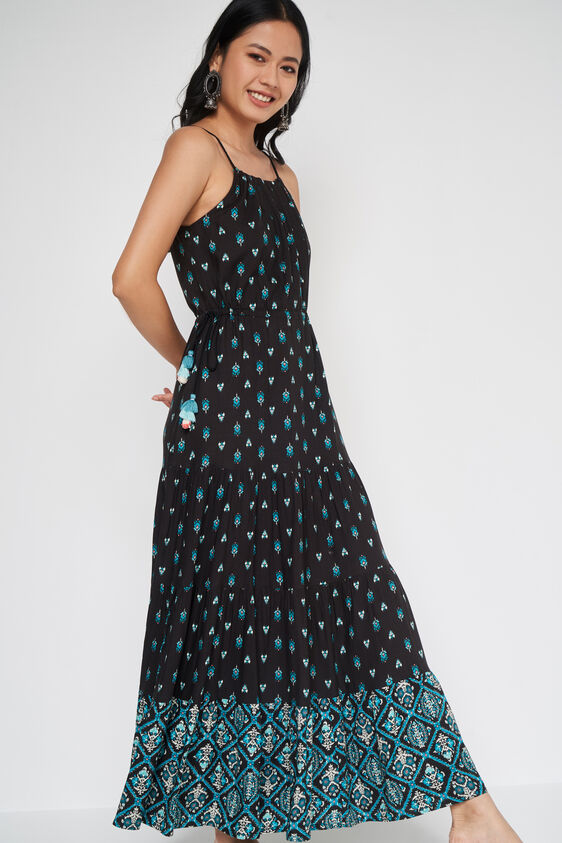 Black Floral Flared Gown, Black, image 3