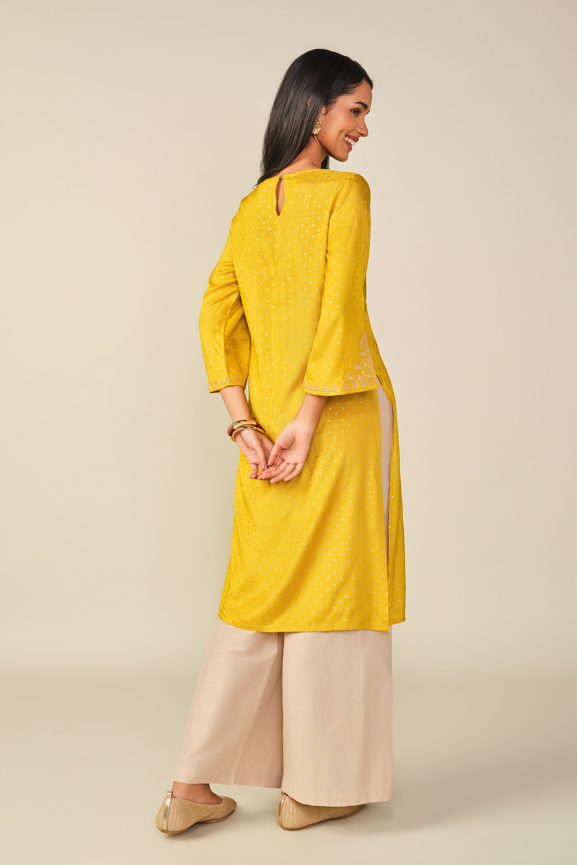 A-Line Embroidered Kurta in Mustard, Mustard, image 6