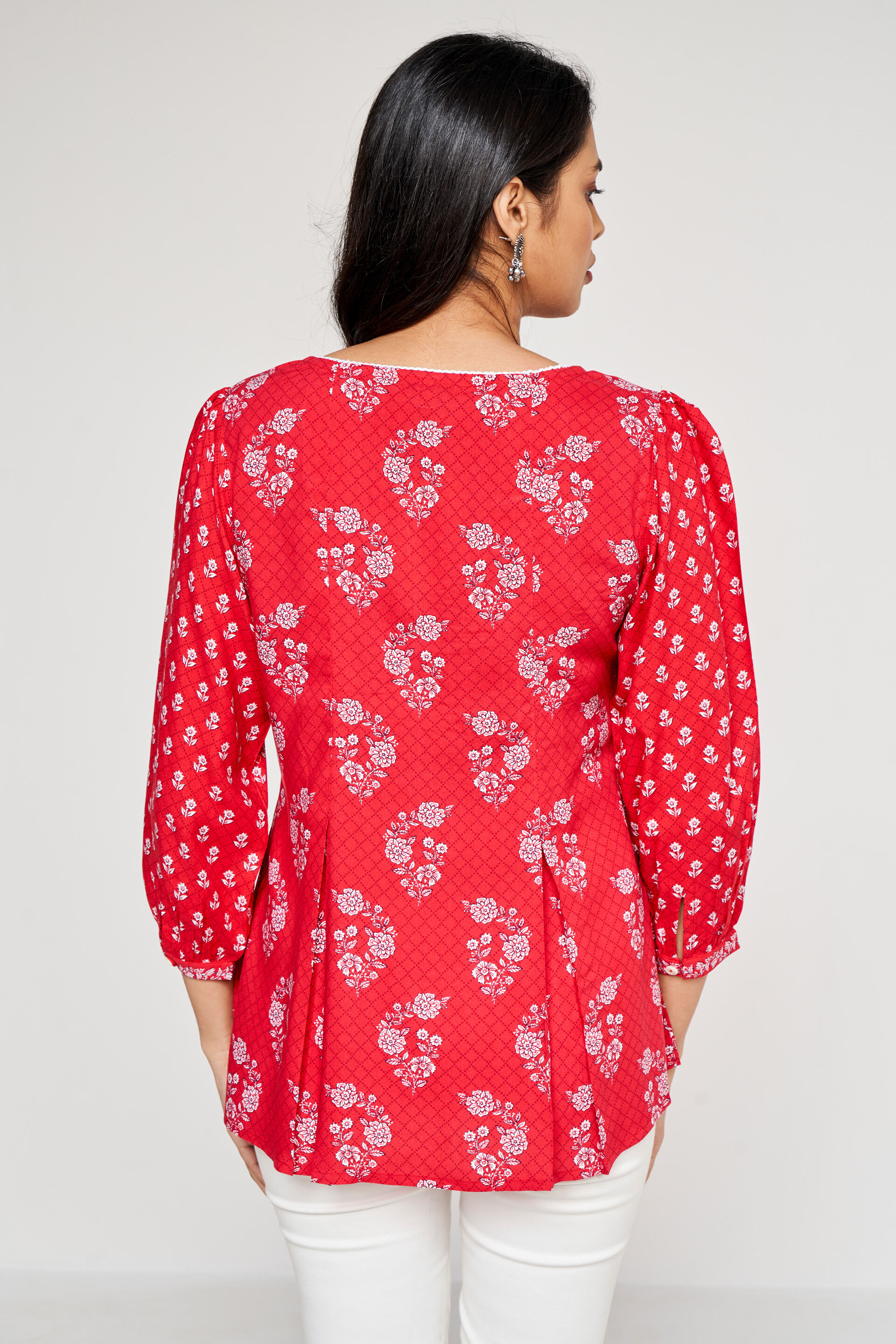 Red Floral Straight Top, Red, image 4
