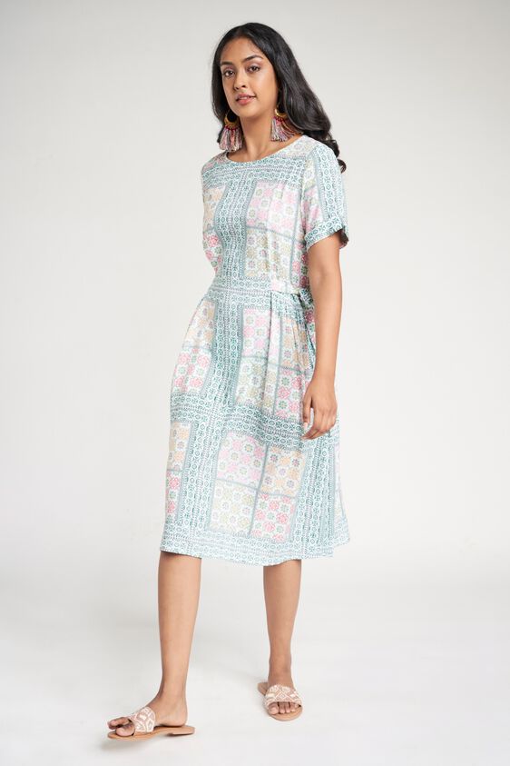 1 - Mint Floral Printed A-Line Dresse, image 1