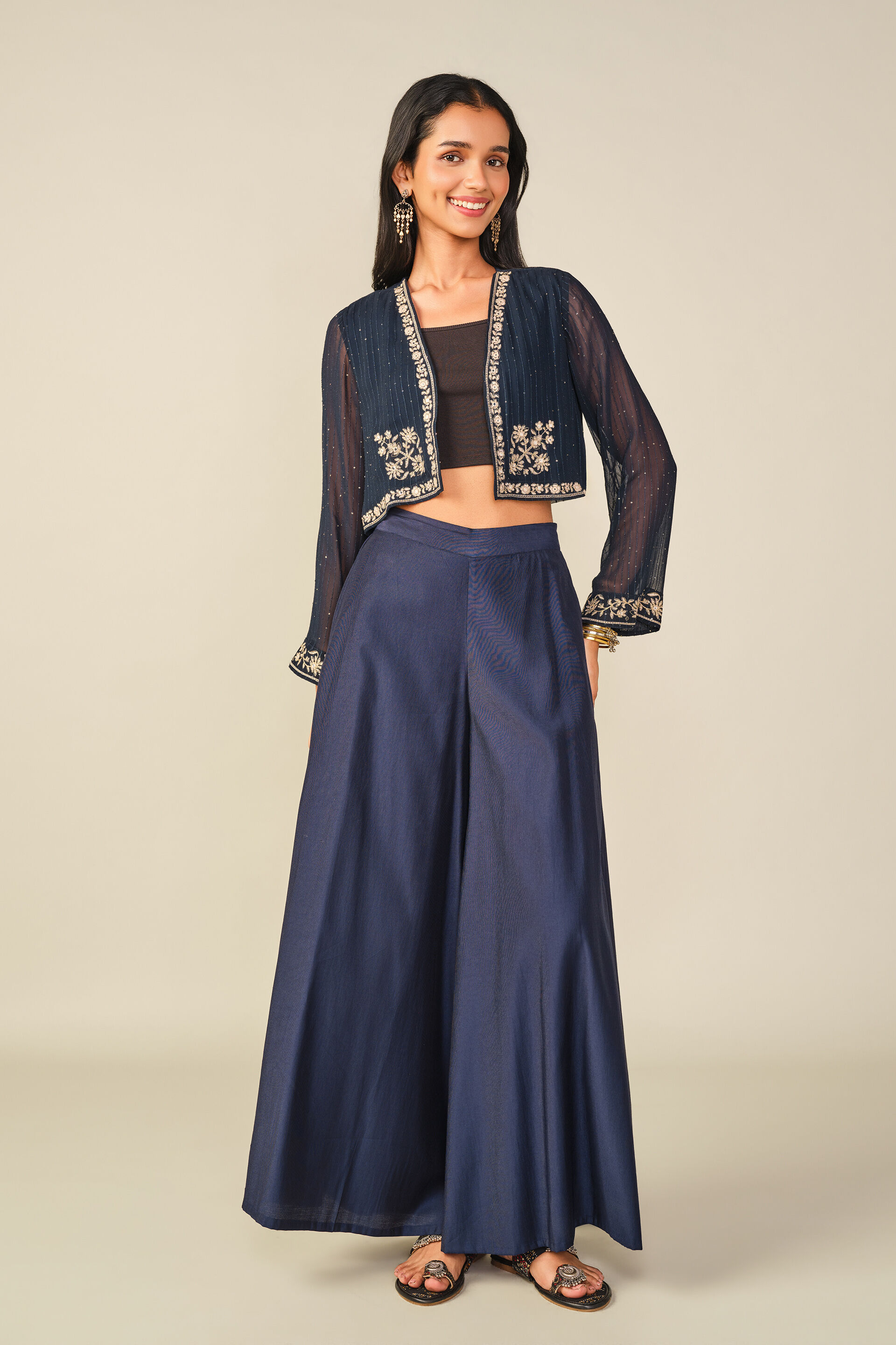 Embroidered Cropped Shrug in Indigo, Indigo, image 4