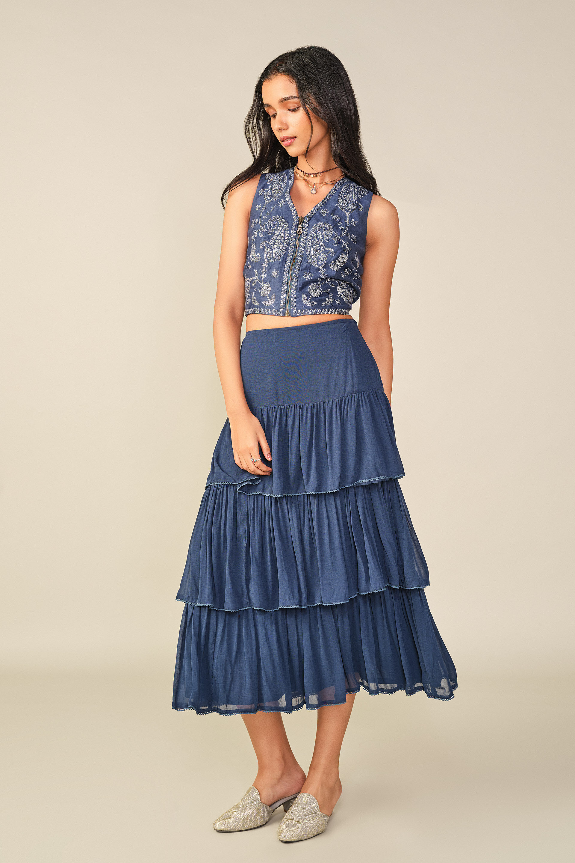 Embroidered Waistcoat in Blue, Blue, image 4