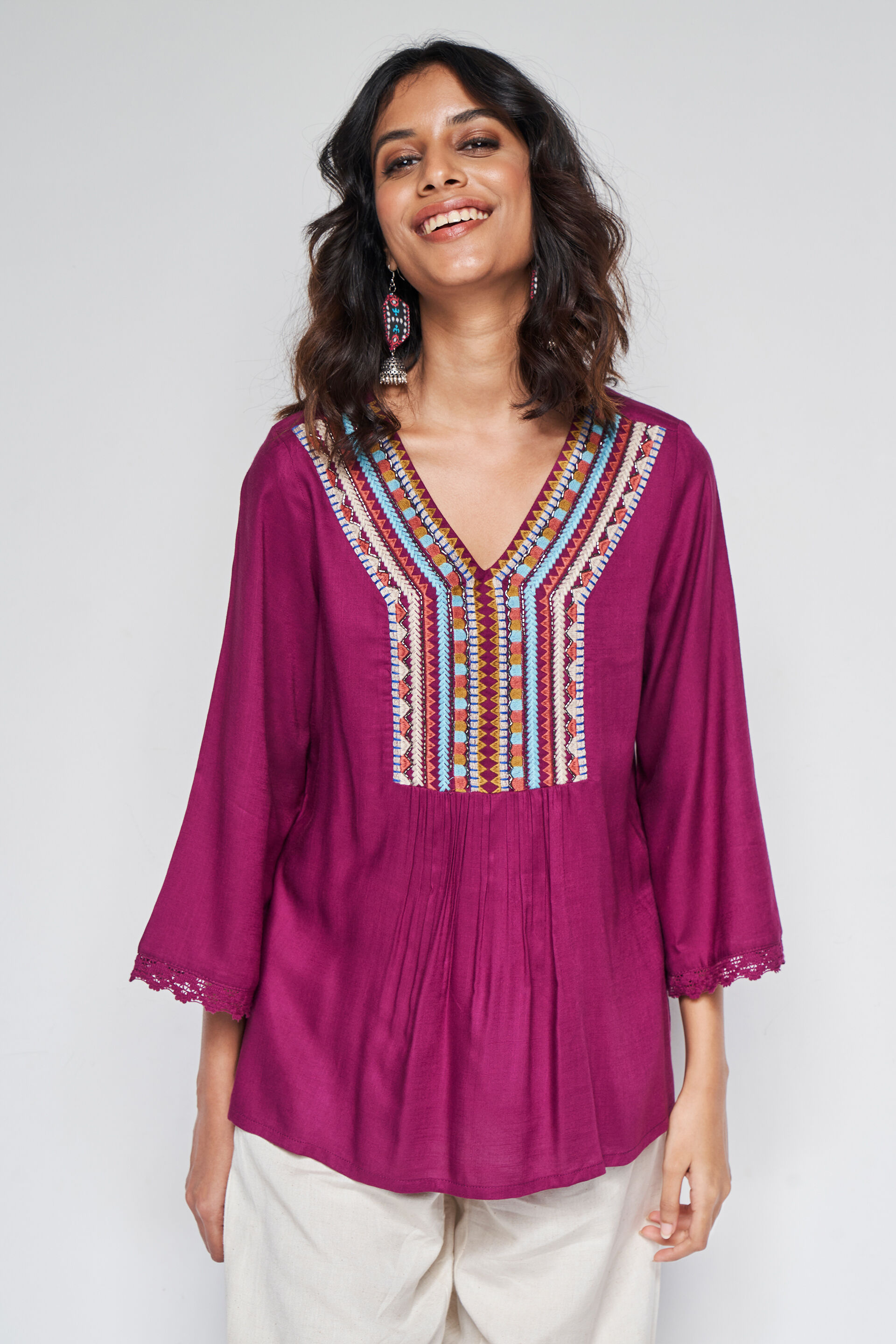 Buy our Wine Solid Straight Top online from globaldesi.in SC FW23GA012TPRYS