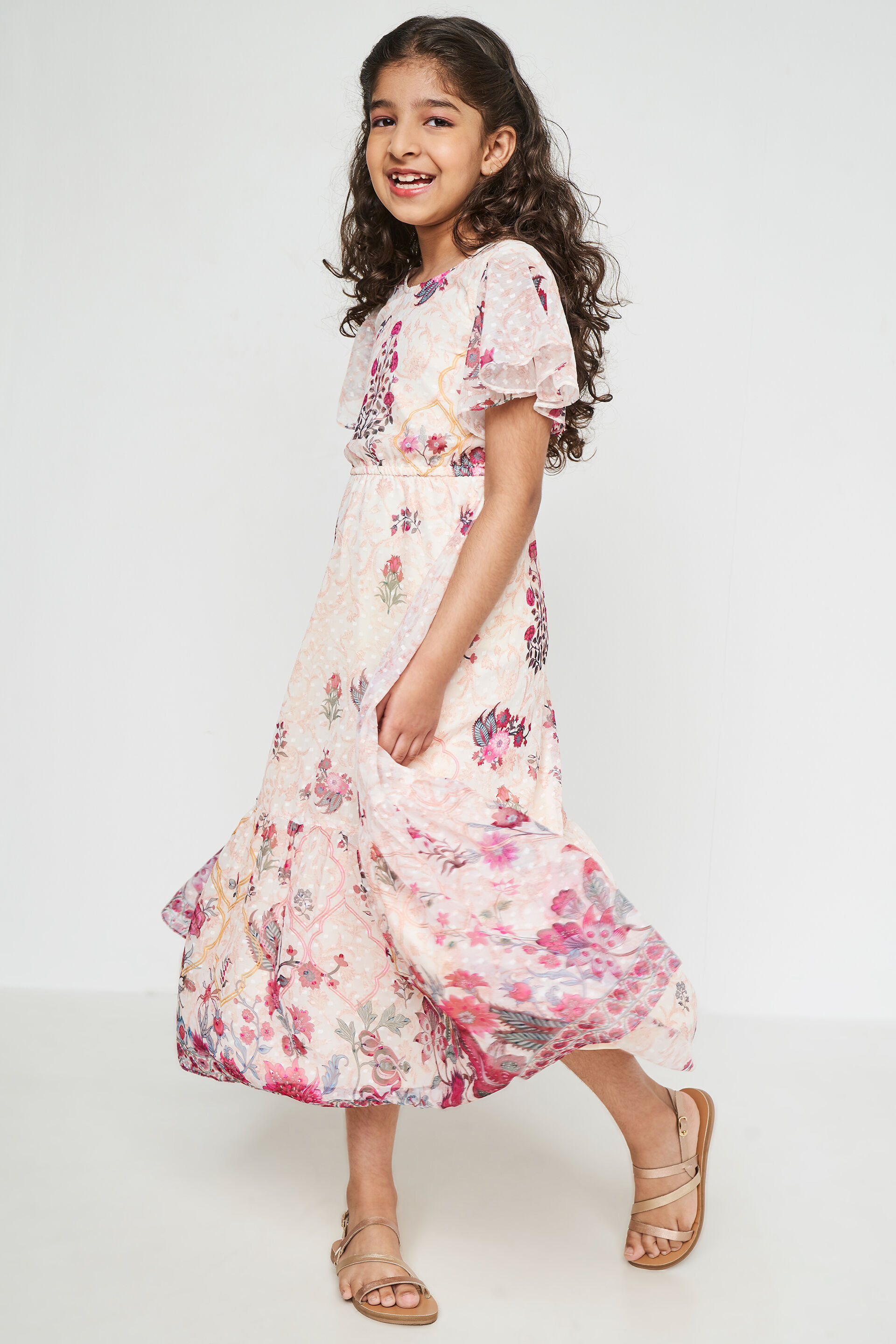 Peach Floral Flared Gown, Peach, image 2