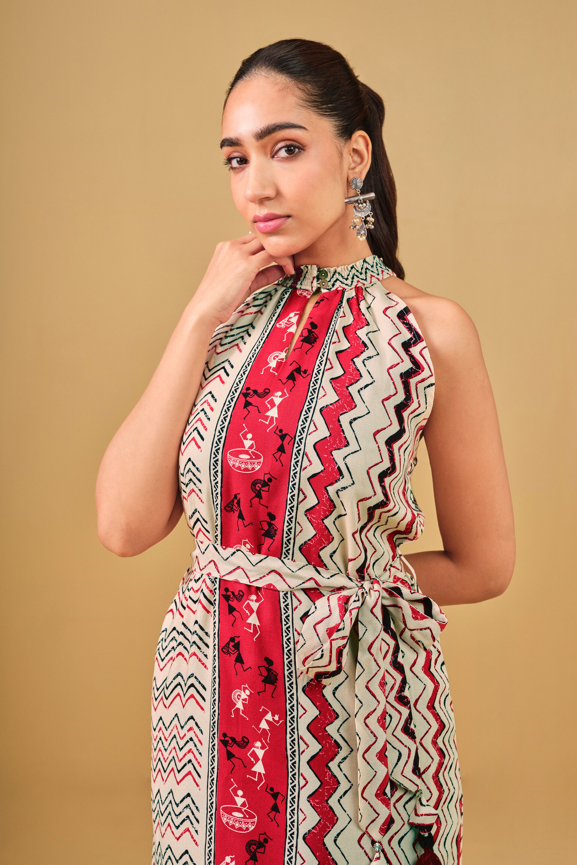 Warli Inspired Maxi Dress, Off White, image 3