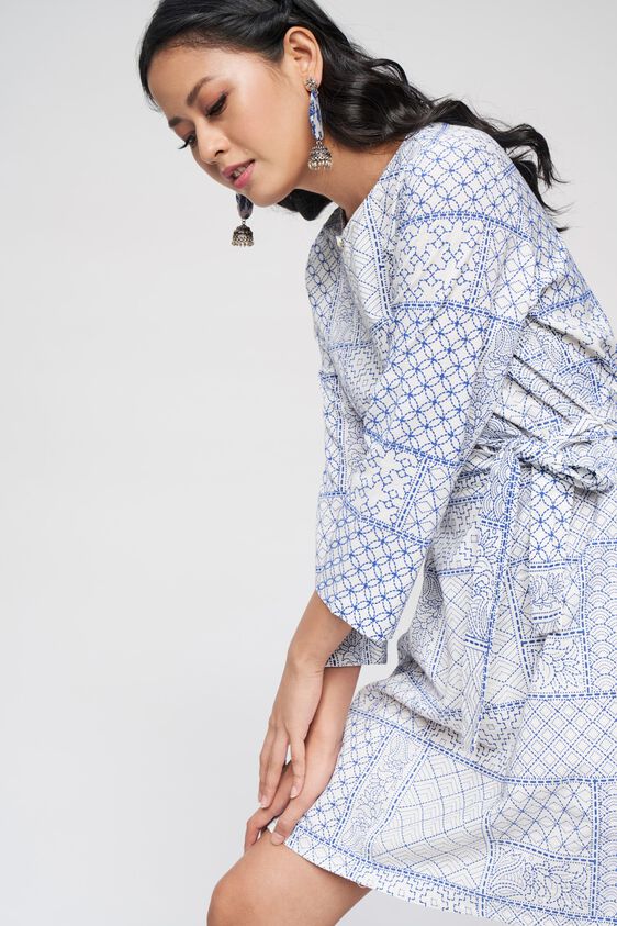 6 - White Graphic Printed A-Line Dress, image 6