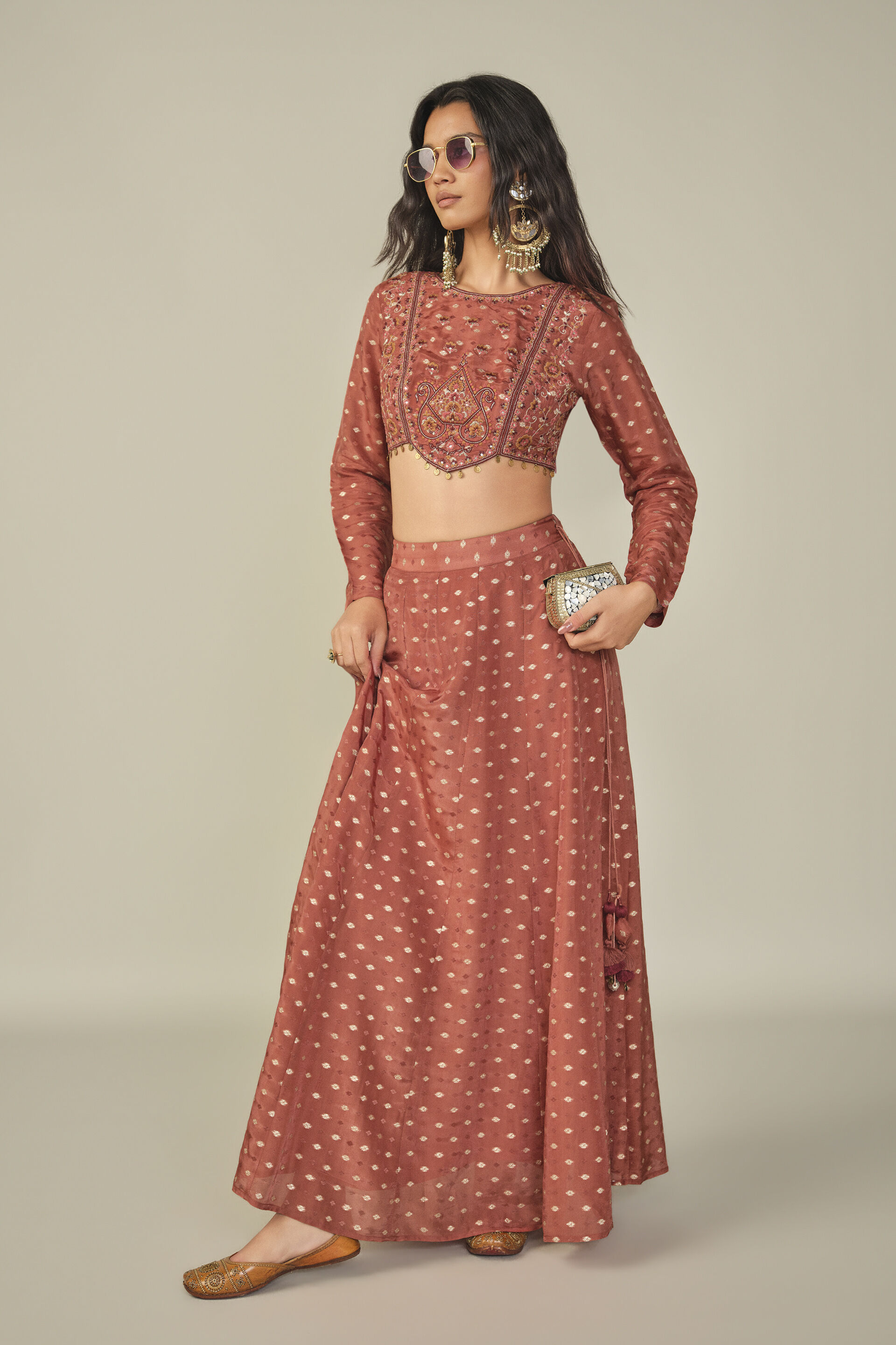 Embroidered Pant Set in Rust