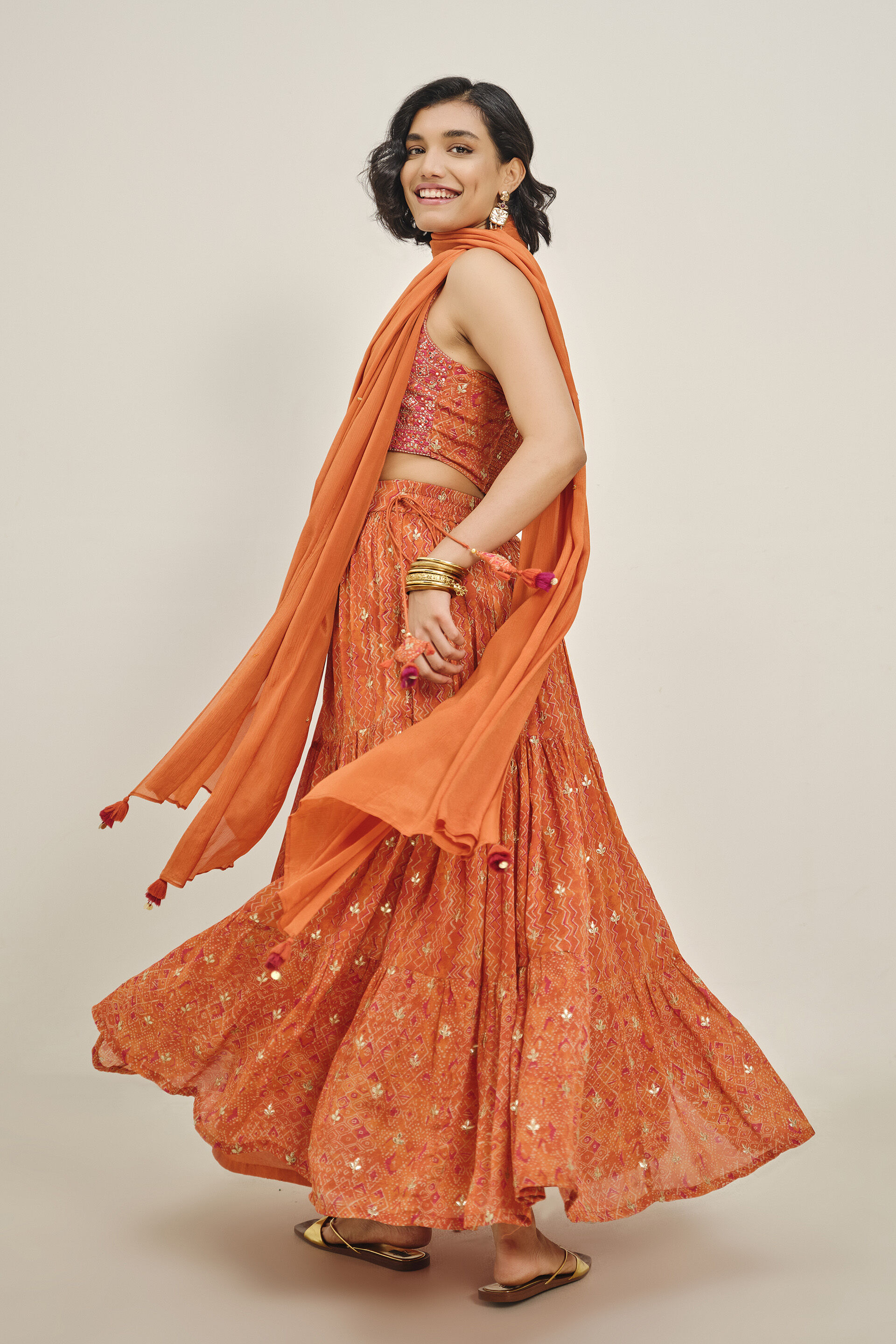Prutha Orange Embroidered Skirt Set, Orange, image 2