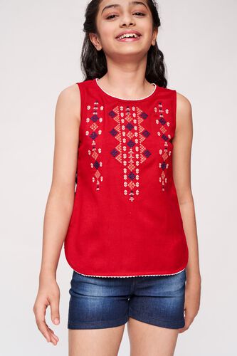 5 - Red Solid Embroidered A-Line Top, image 5