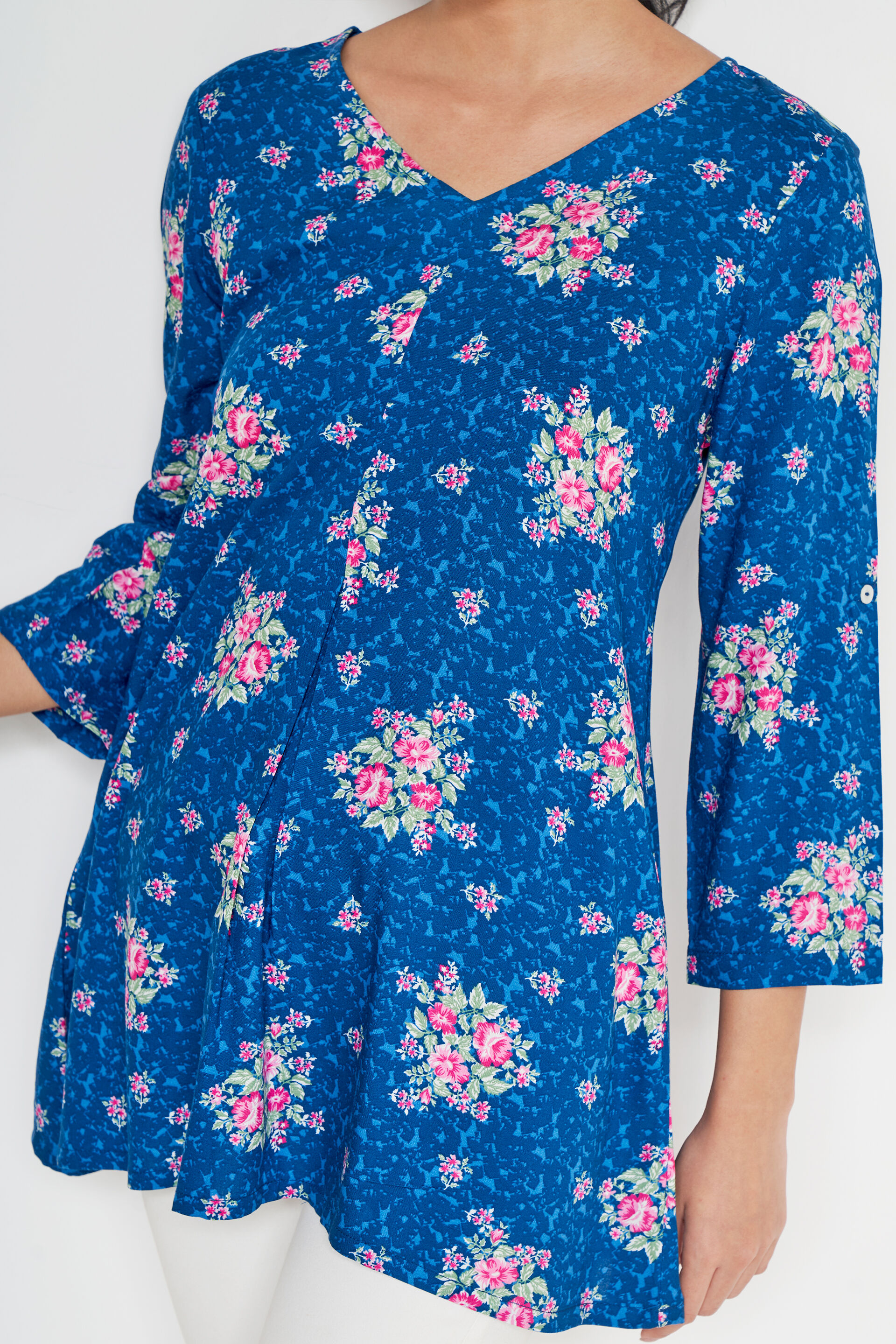 Blue Floral Straight Top, Blue, image 5