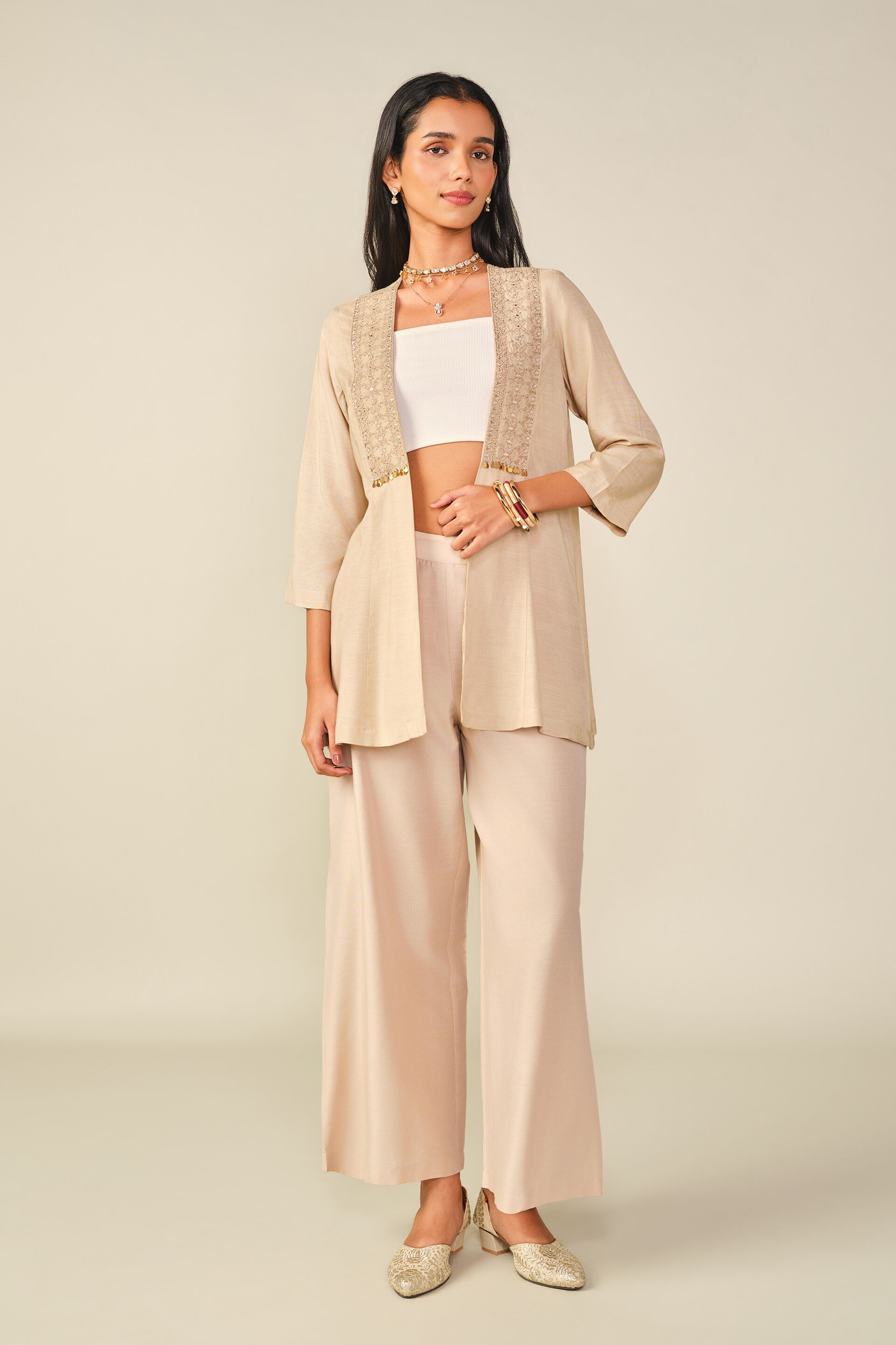 Embroidered Shrug in Beige, Beige, image 4