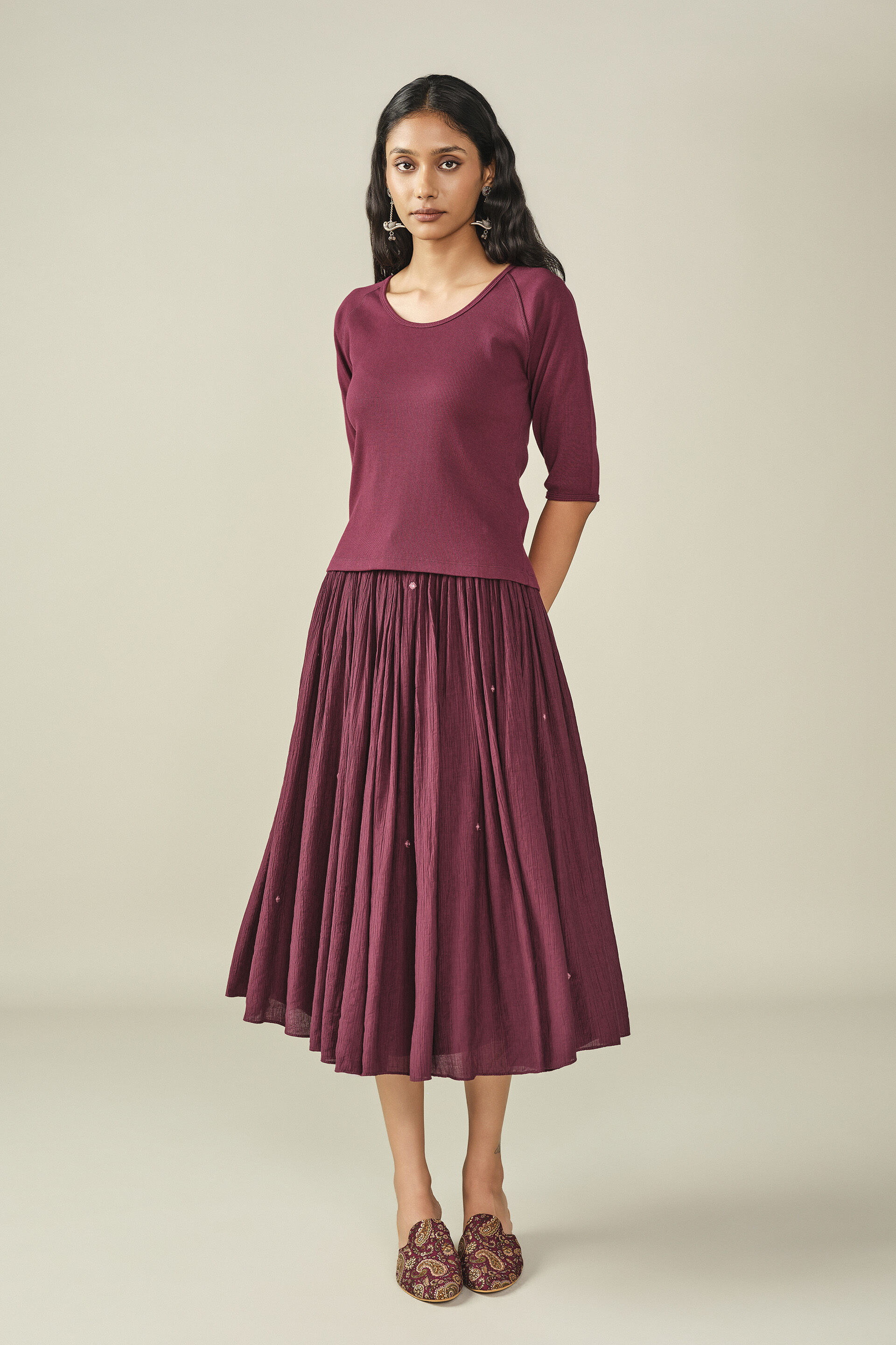 Solid Scoop Neck Top in Wine, Wine, image 4