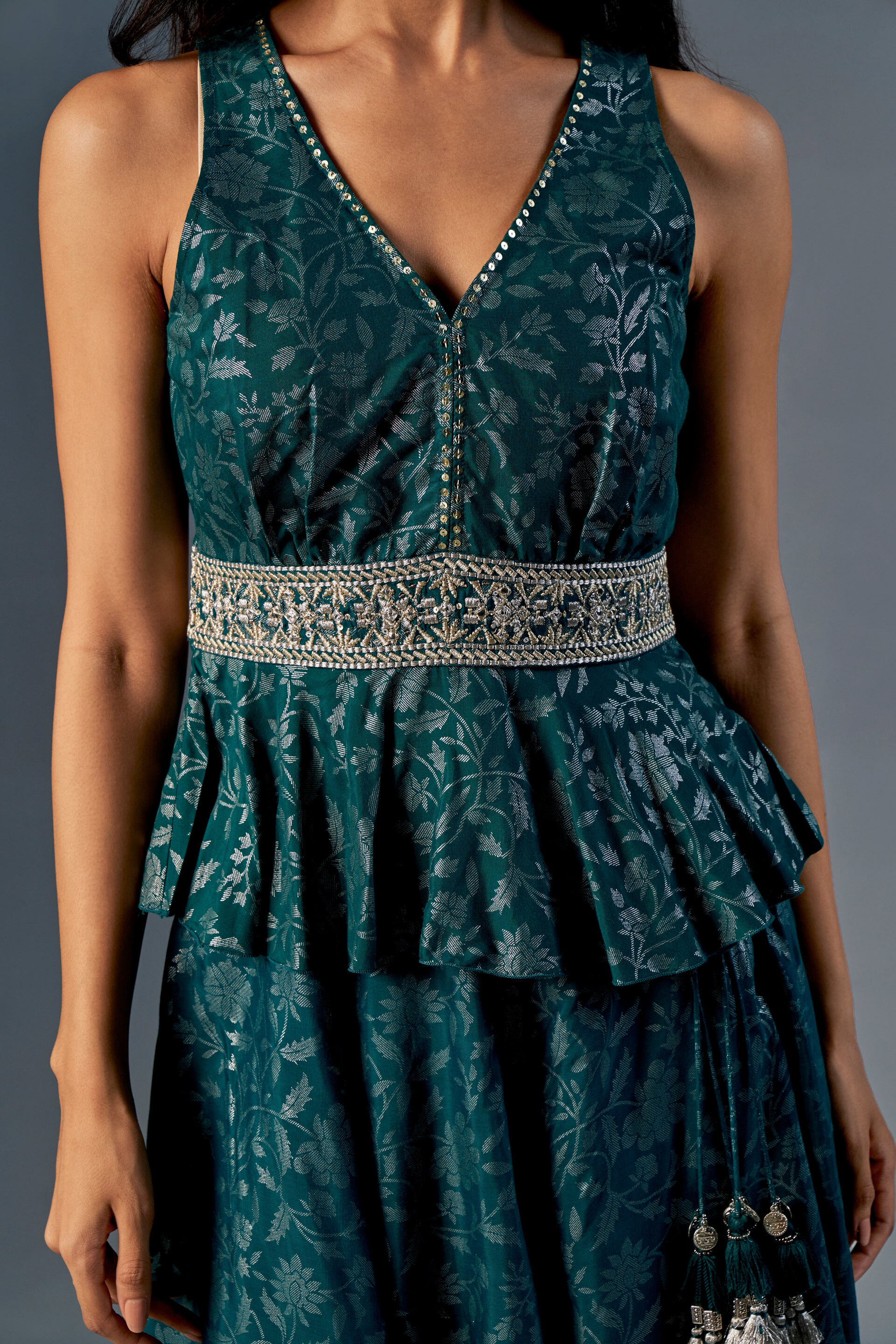 Peplum Top Skirt Set, Dark Green, image 7