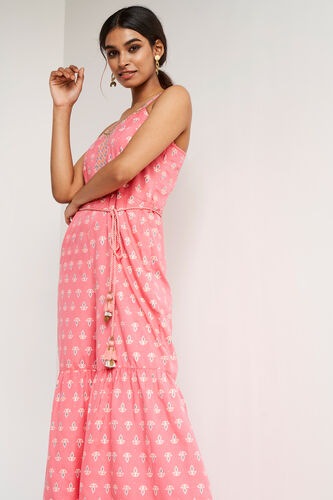 Coral Foil Print Fit & Flare Jump Suit, Coral, image 3