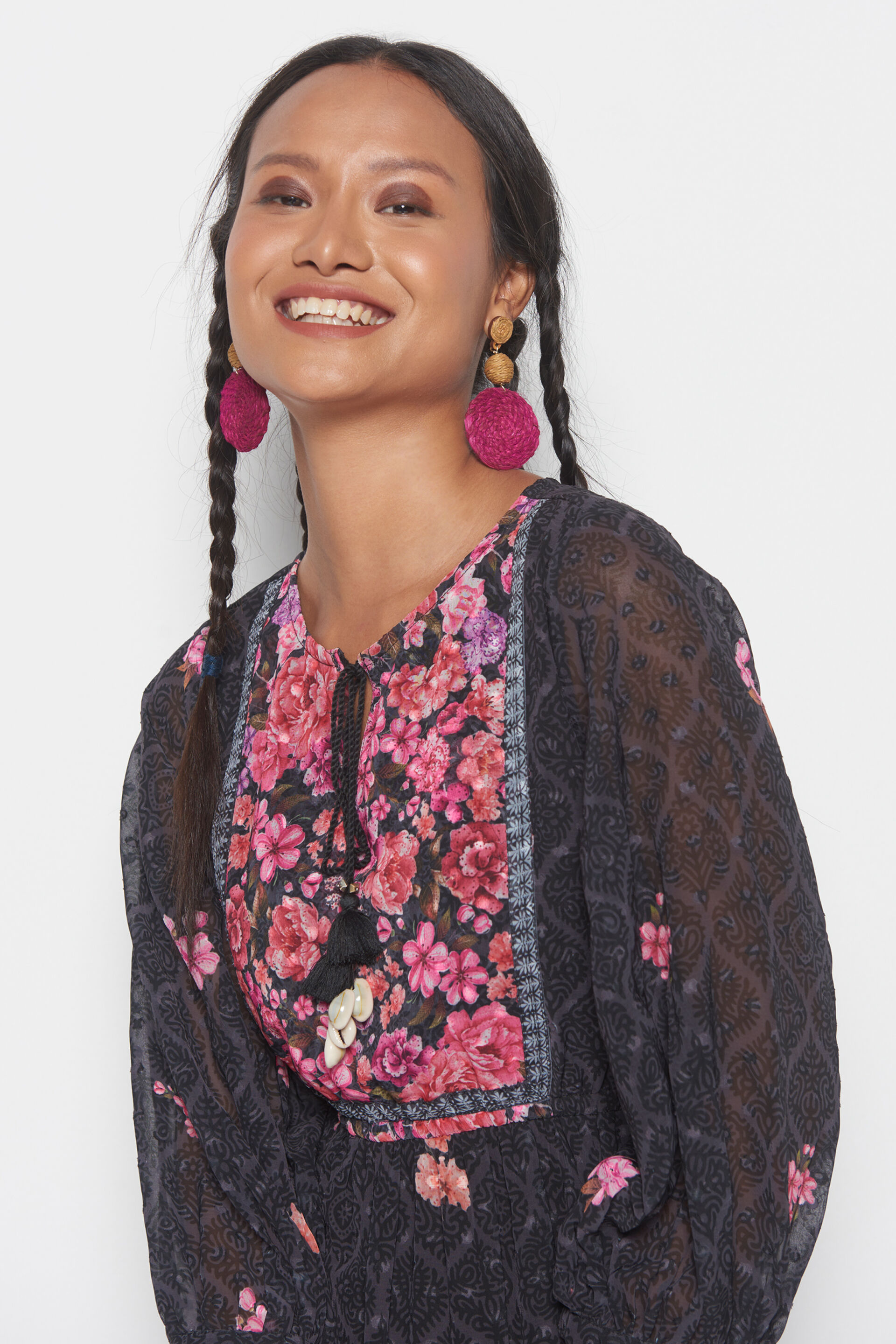 Floral Classic Dress, Black, image 5