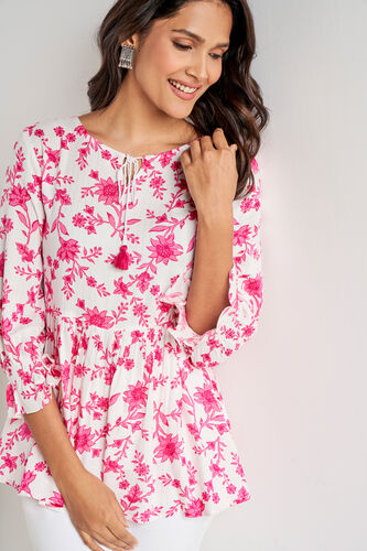 Pink Floral Fit and Flare Top, Pink, image 4