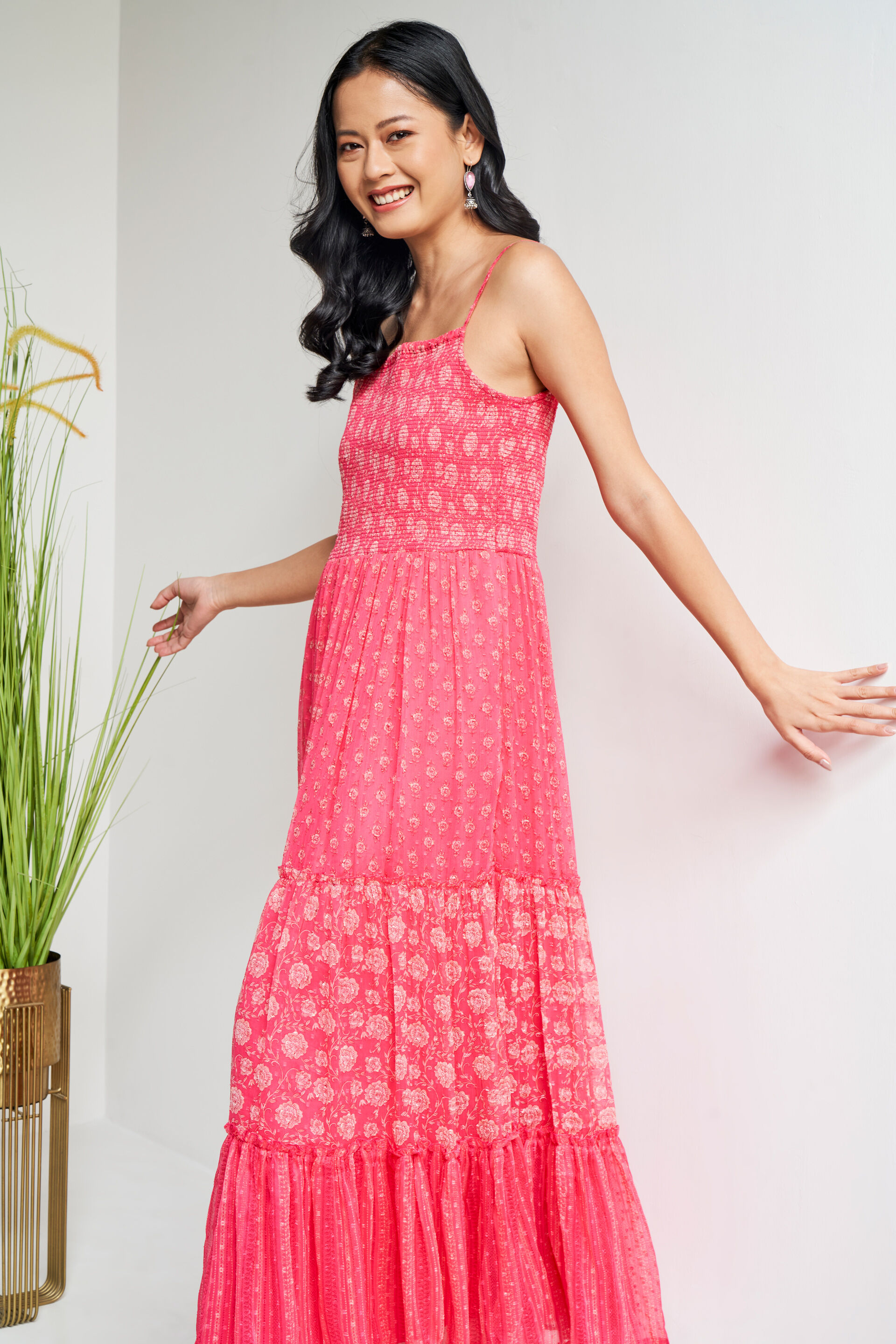 Hot pink dress with mirror embroidered yoke by The Anarkali Shop | The  Secret Label
