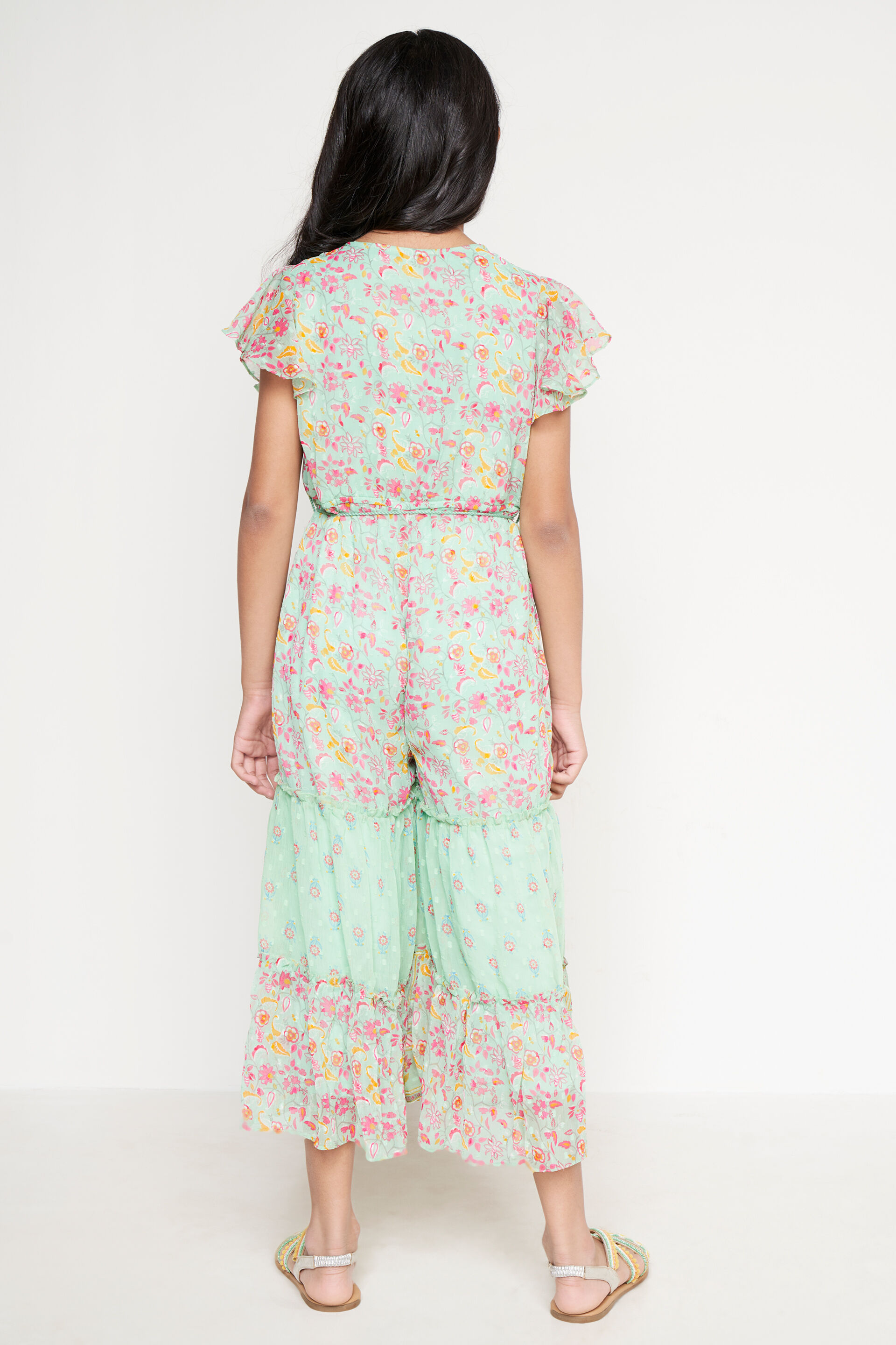 Green Floral Flared Jumpsuit, Green, image 4