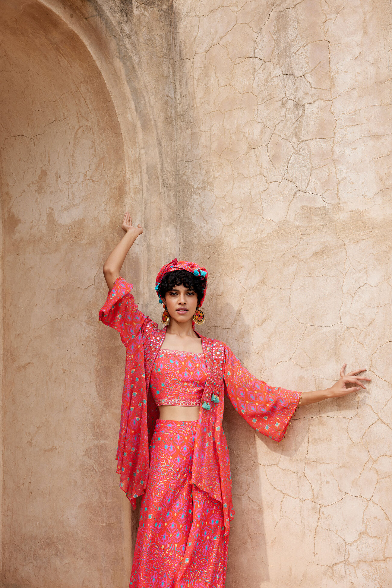 Buy Orange Festive Crop Top Co-ord Online for Women from