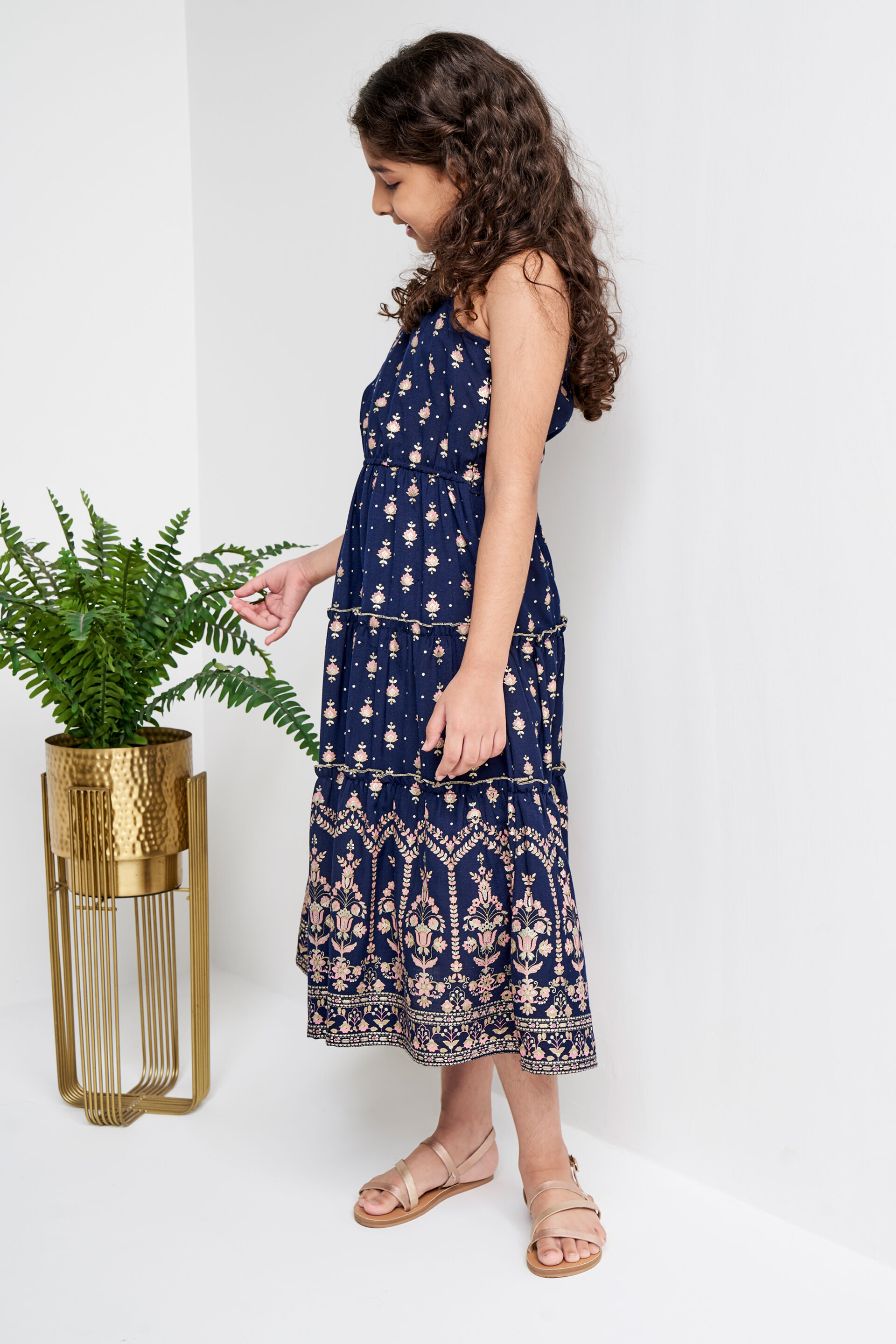 Indigo Khadi Print Flounce Gown, Indigo, image 4