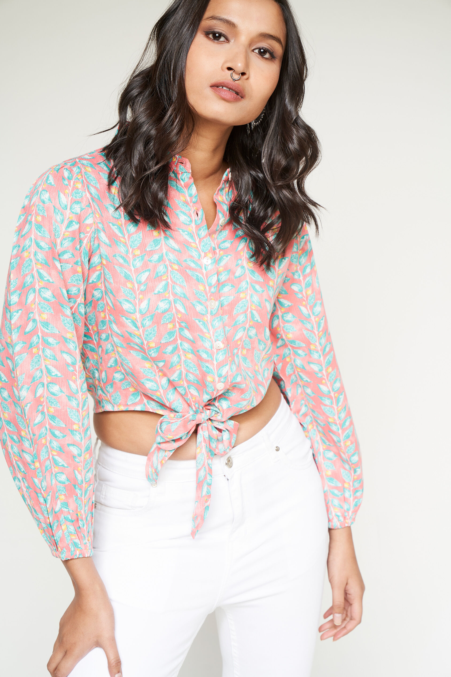 Pink Floral Crop Shirt, Pink, image 2