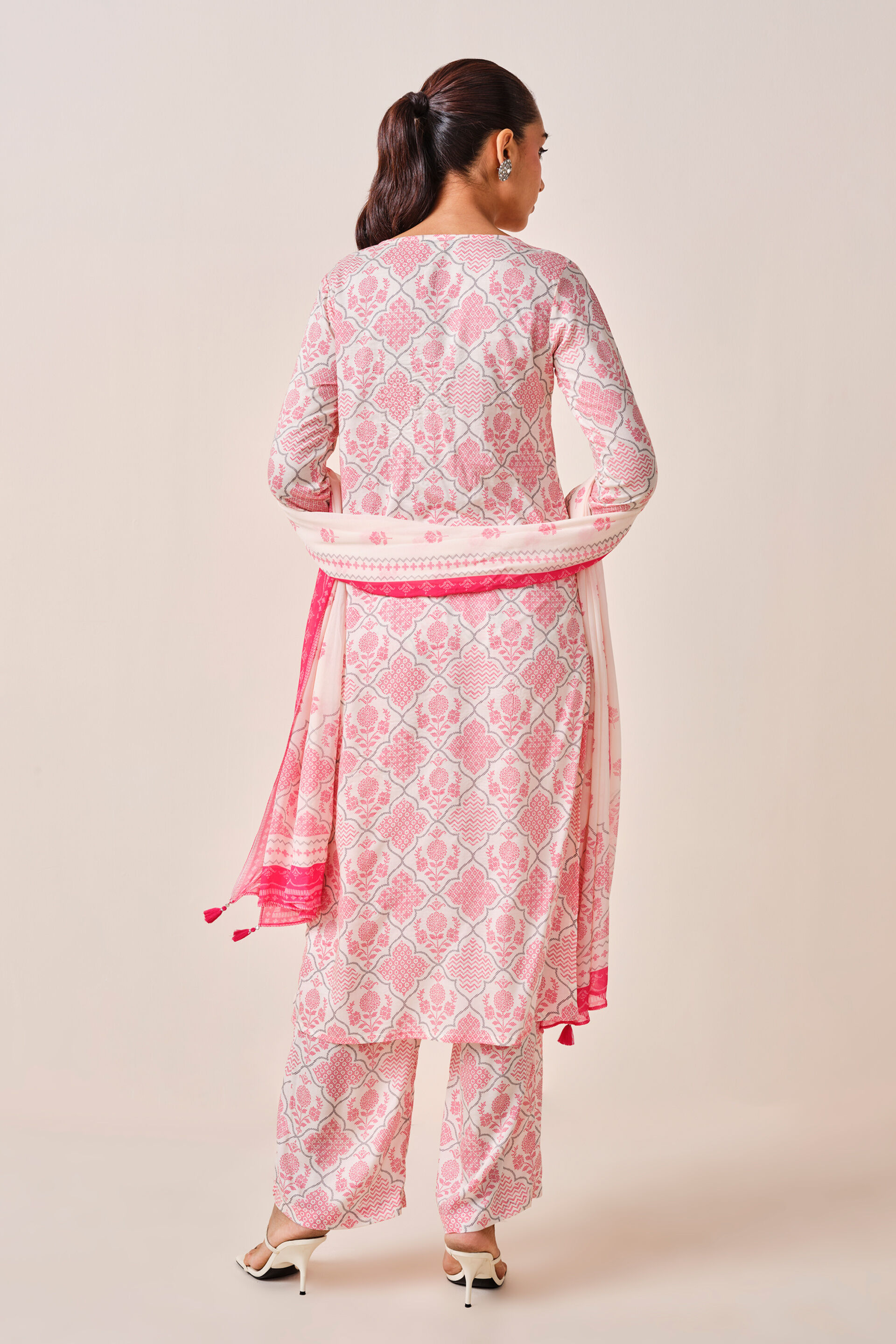 Soft Pink Printed Kurta Set, Pink, image 6
