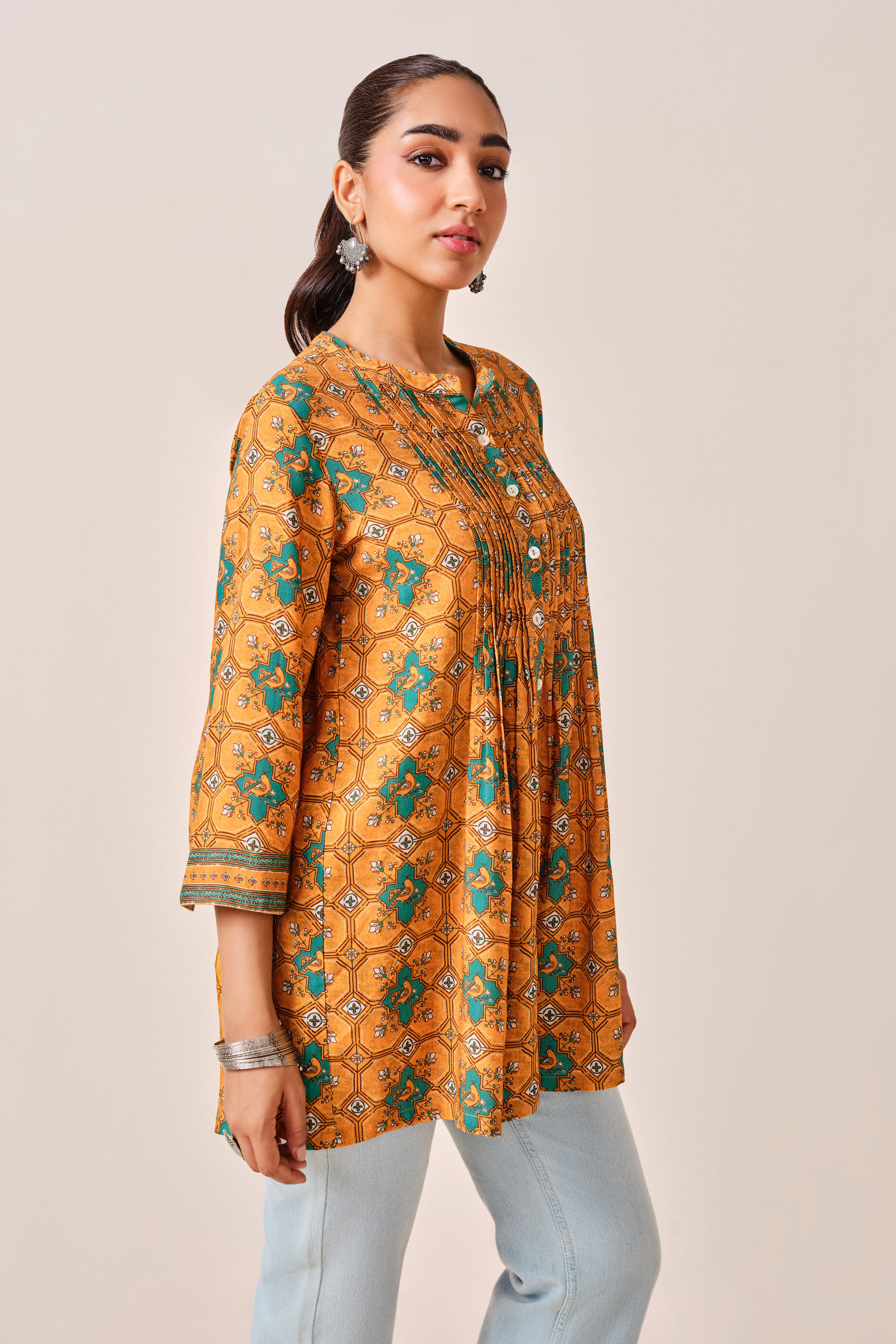 Mustard Abstract Print Kurta , Mustard, image 6