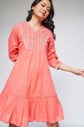 2 - Coral Solid Trapese Dress, image 2