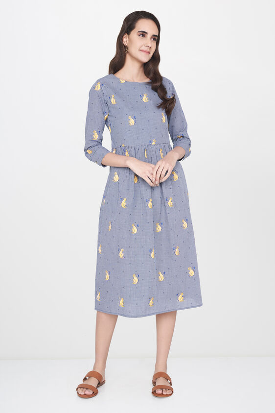 2 - Blue Fit and Flare Knee Length Dress, image 2