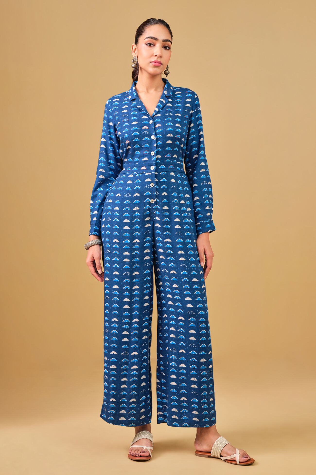 Geometric Blue Viscose Jumpsuit
