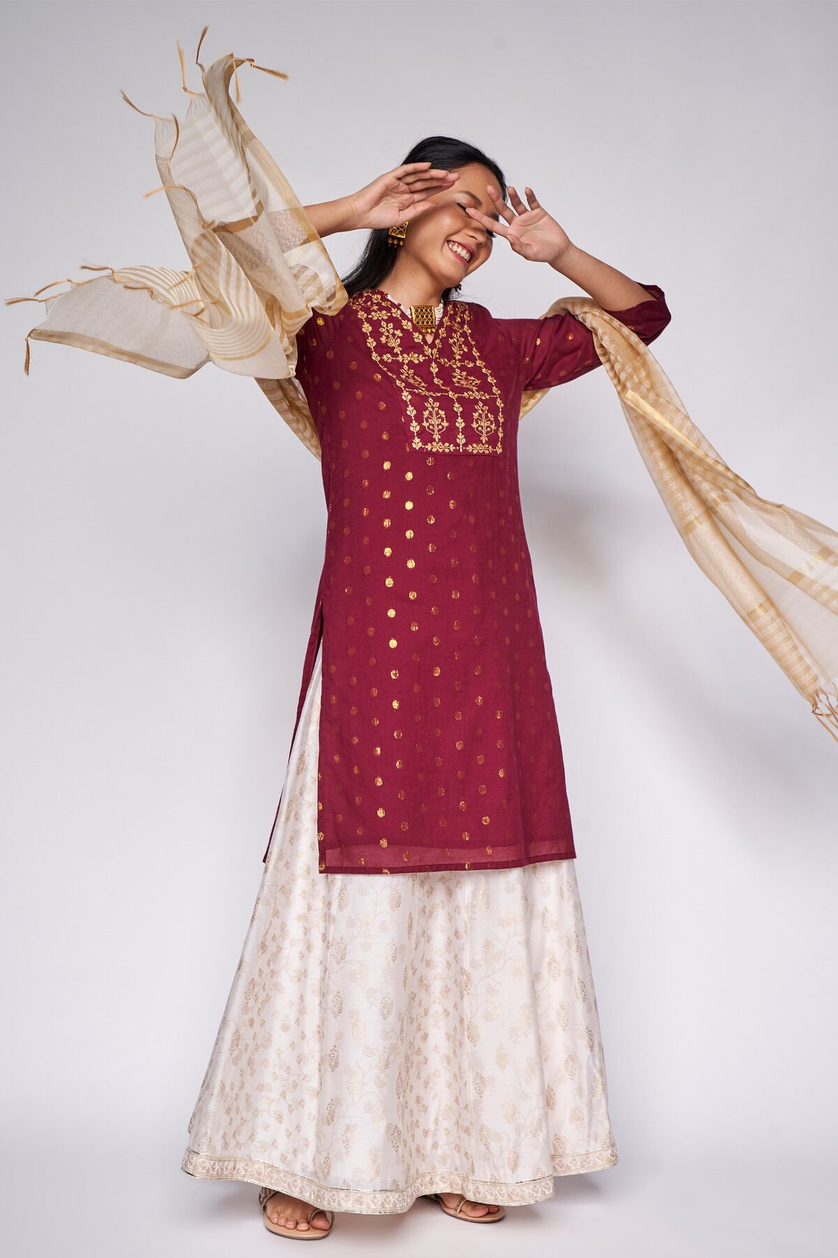 Buy Maroon Ethnic Motifs Embroidered A 