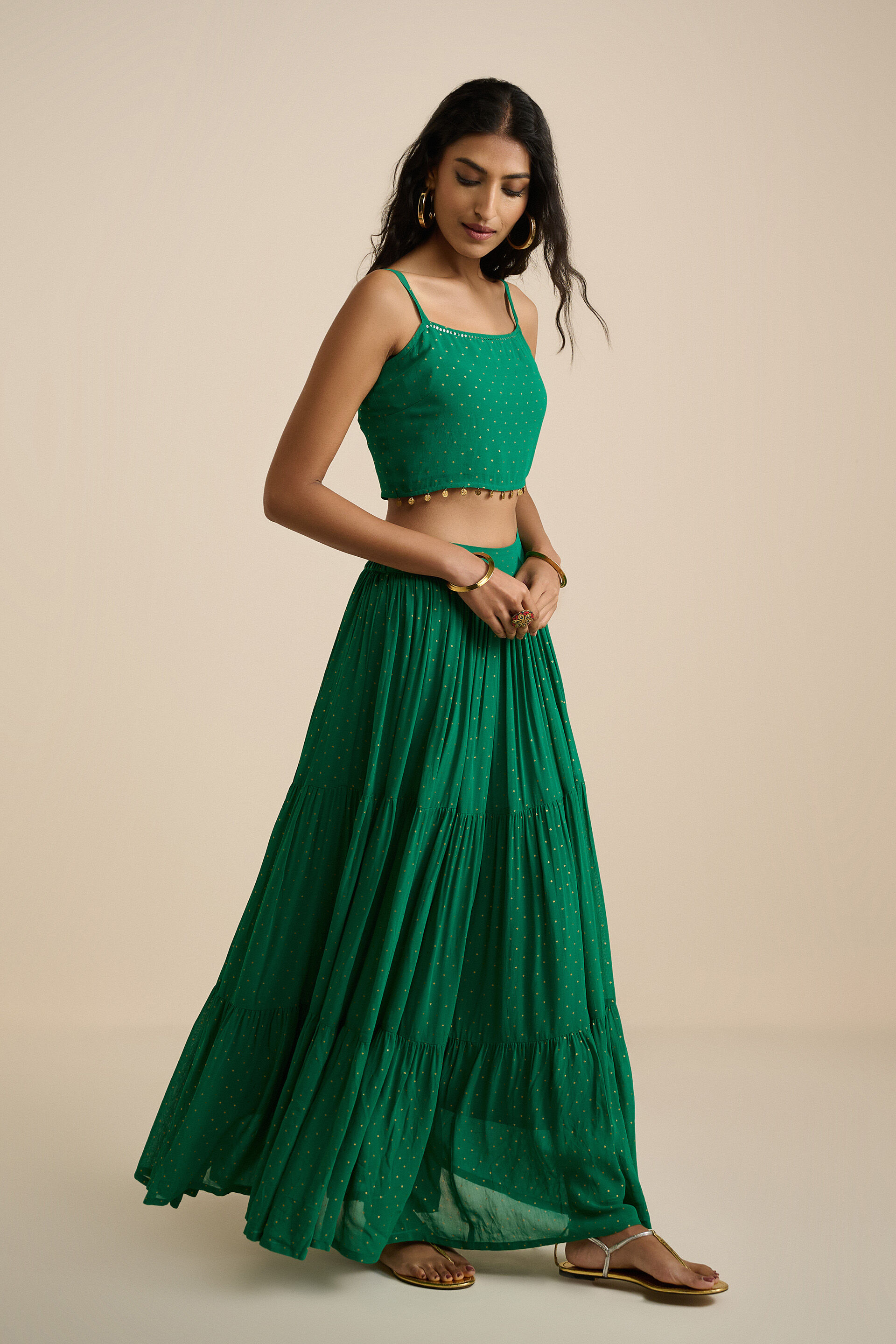 Hara Bhara Green Skirt Set, Green, image 3