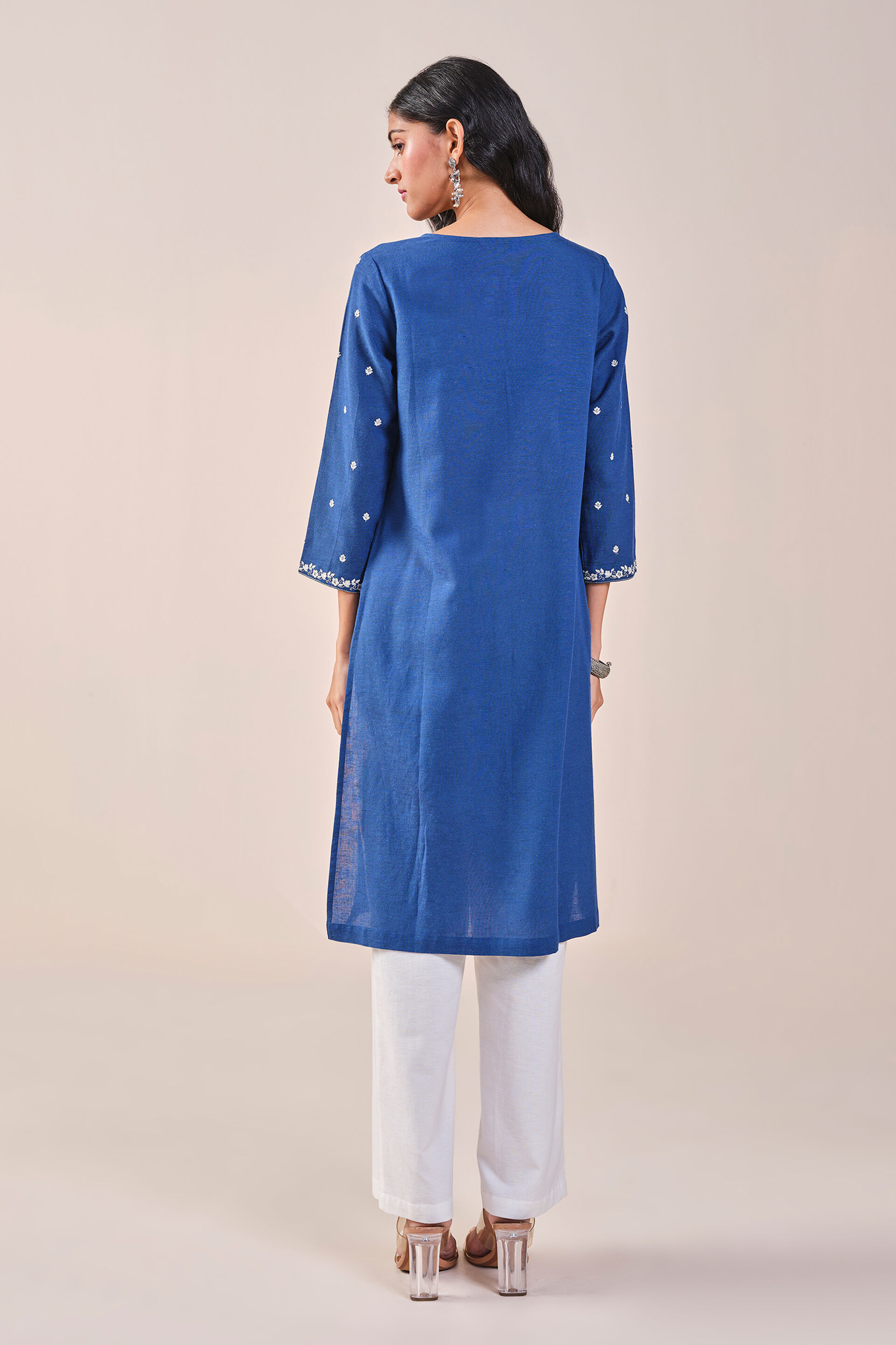 Blue Embroidered Rayon Kurta, Blue, image 6