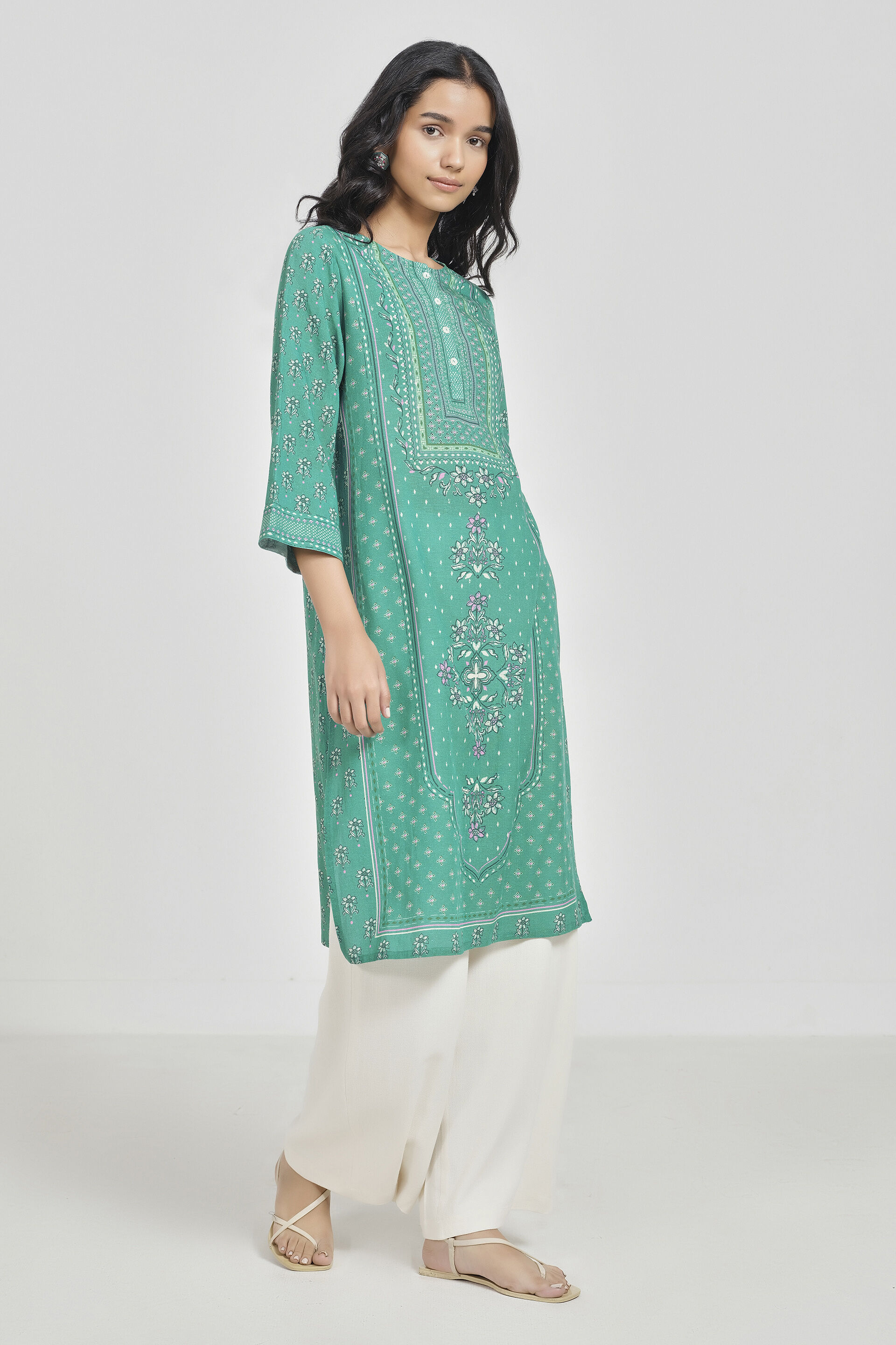 Myah Teal Kurta, Teal, image 3