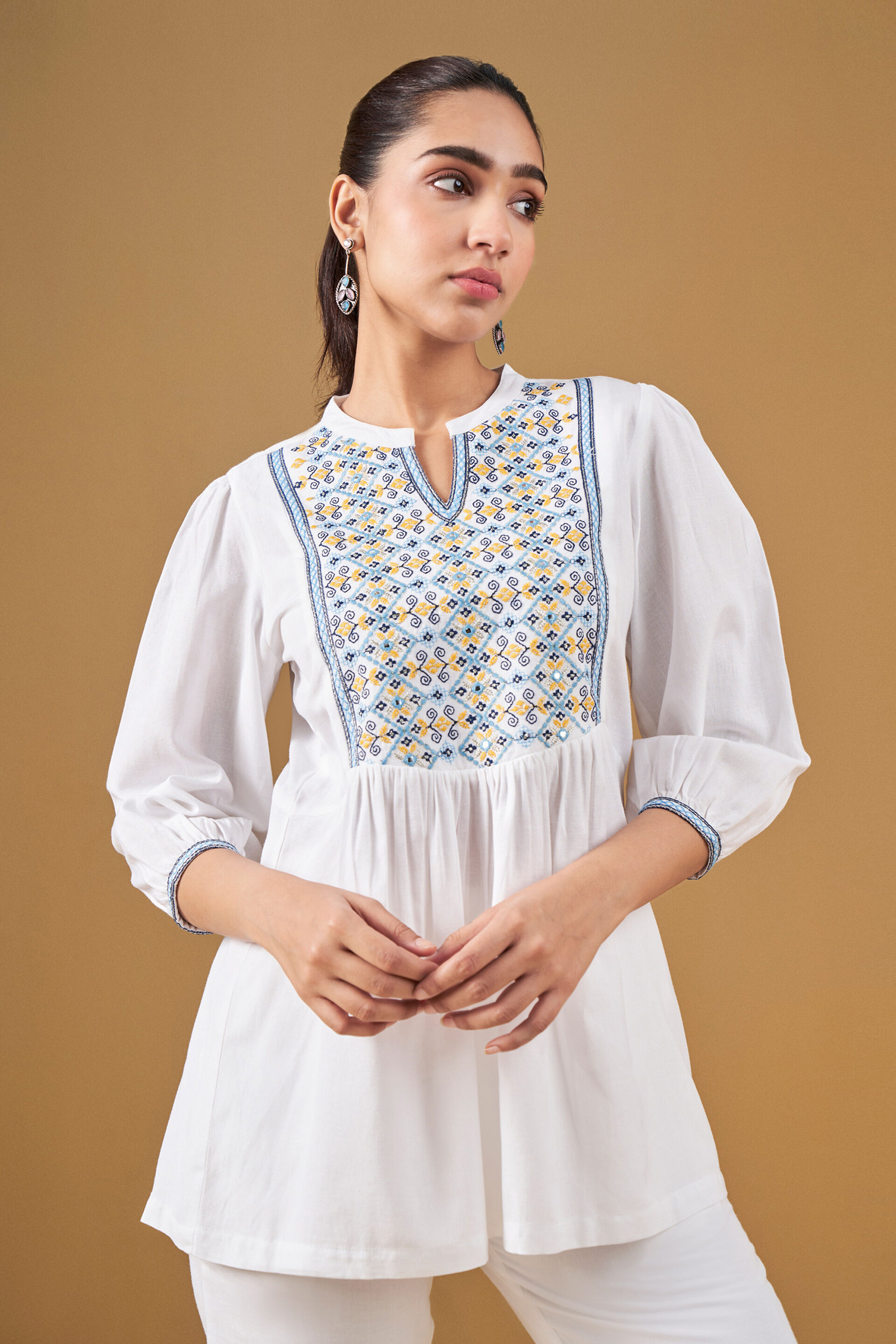 Buy Geometric Embroidery Casual Top Online for Women from Globaldesi ...