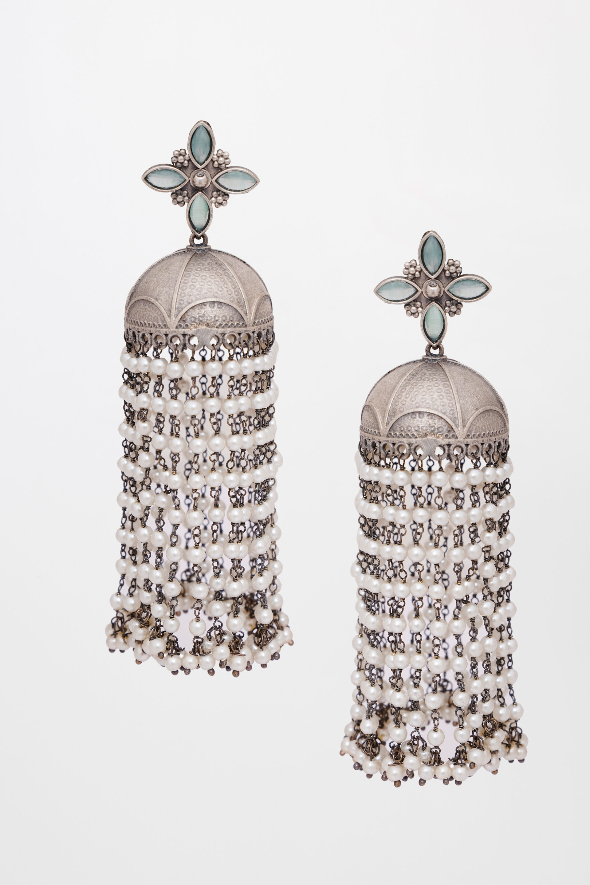 Women Silver Alloy Stone And Beads Earring by Global Desi Add