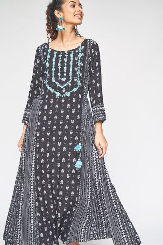 2 - Black Embroidered Fit and Flare Kurta, image 2