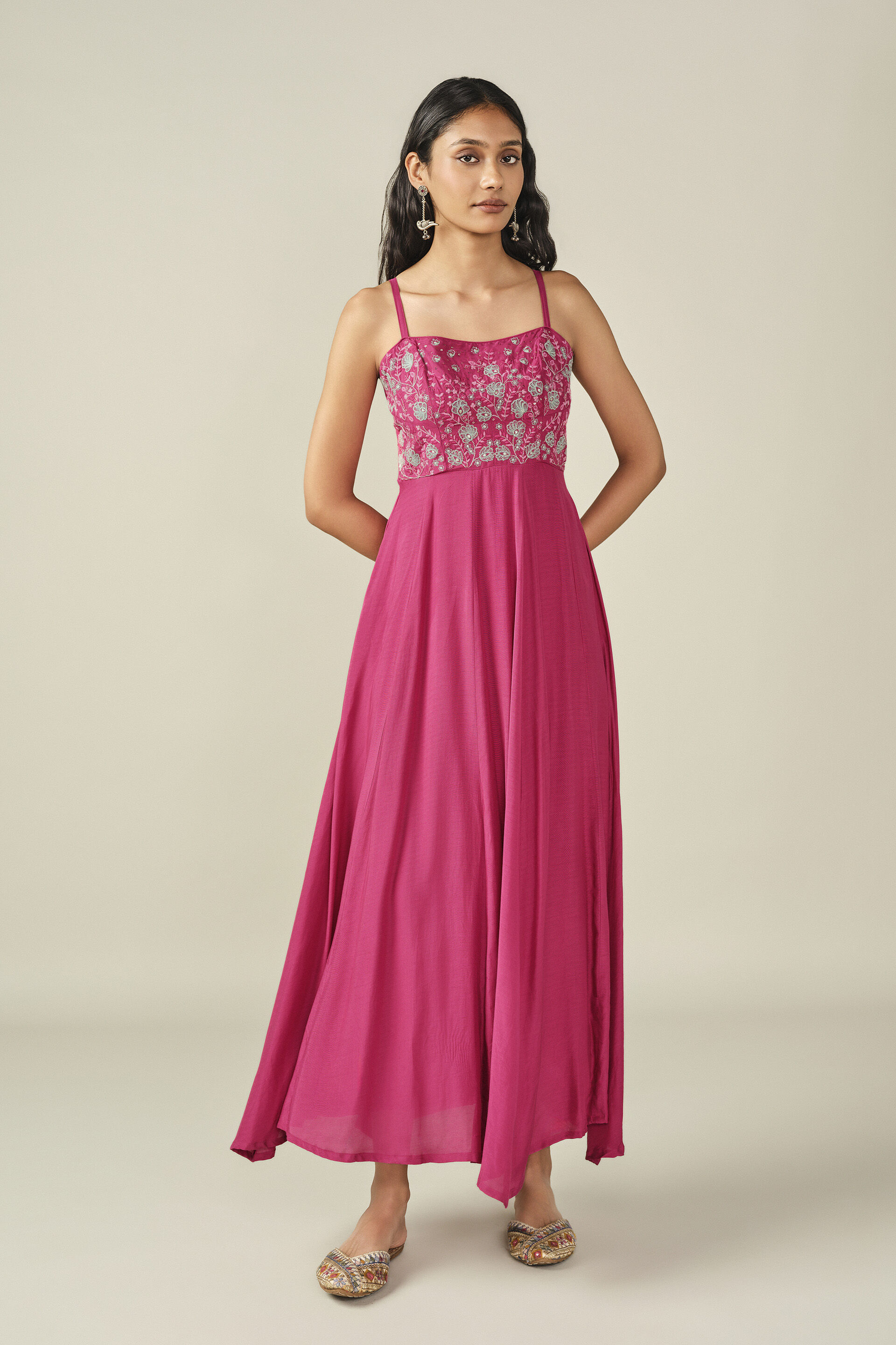 Strappy Midi Dress in Fuchsia