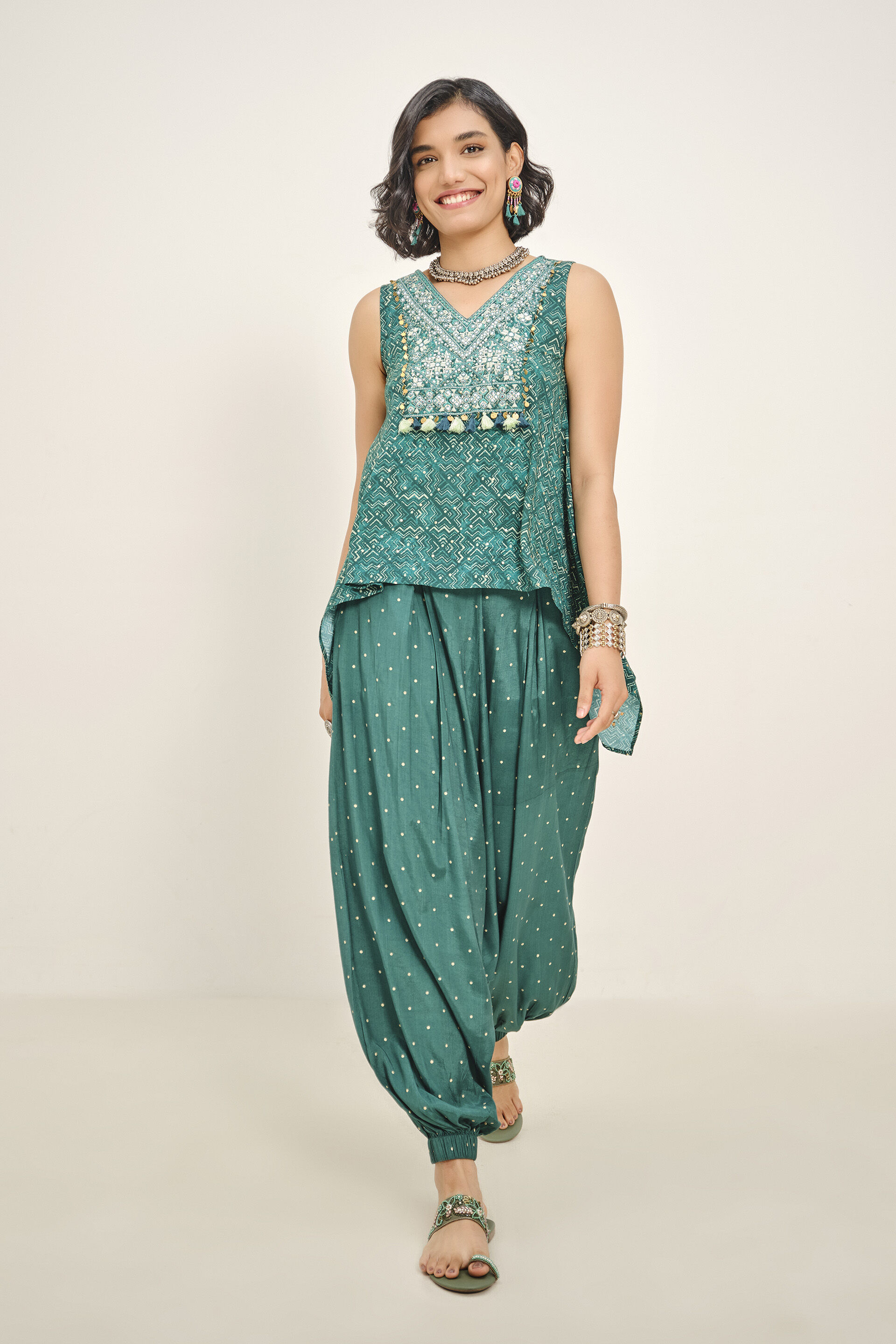 Green Modal Embroidered Top Set, Green, image 2