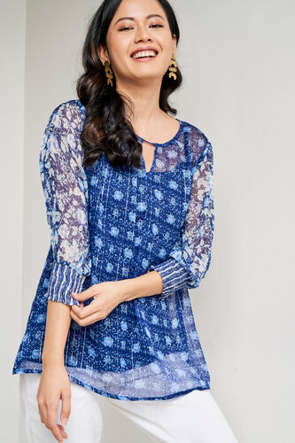 Indigo Ethnic Motifs Flared Top, Indigo, image 6