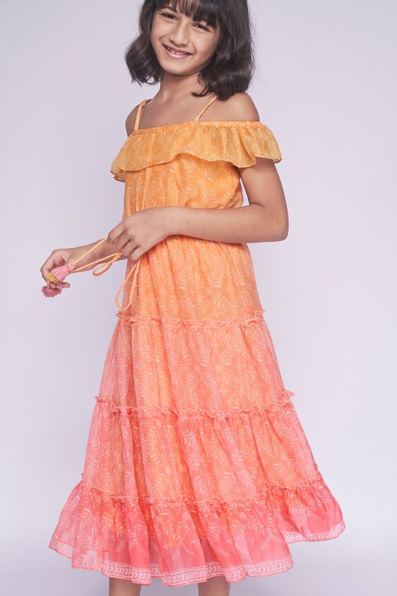 1 - Orange Gathers or Pleats Floral Gown, image 1