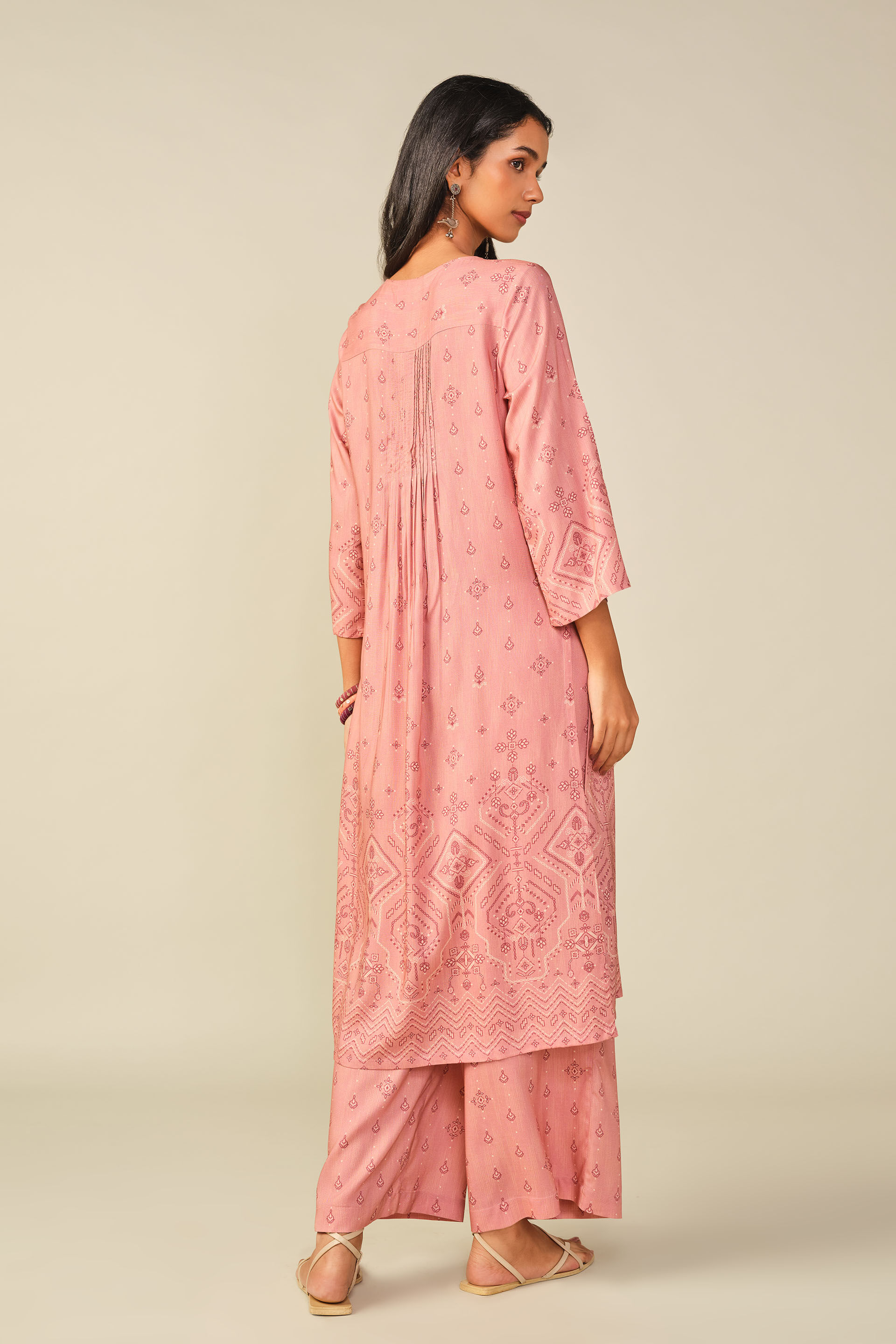 A-Line Printed Kurta Set in Pink, Pink, image 4