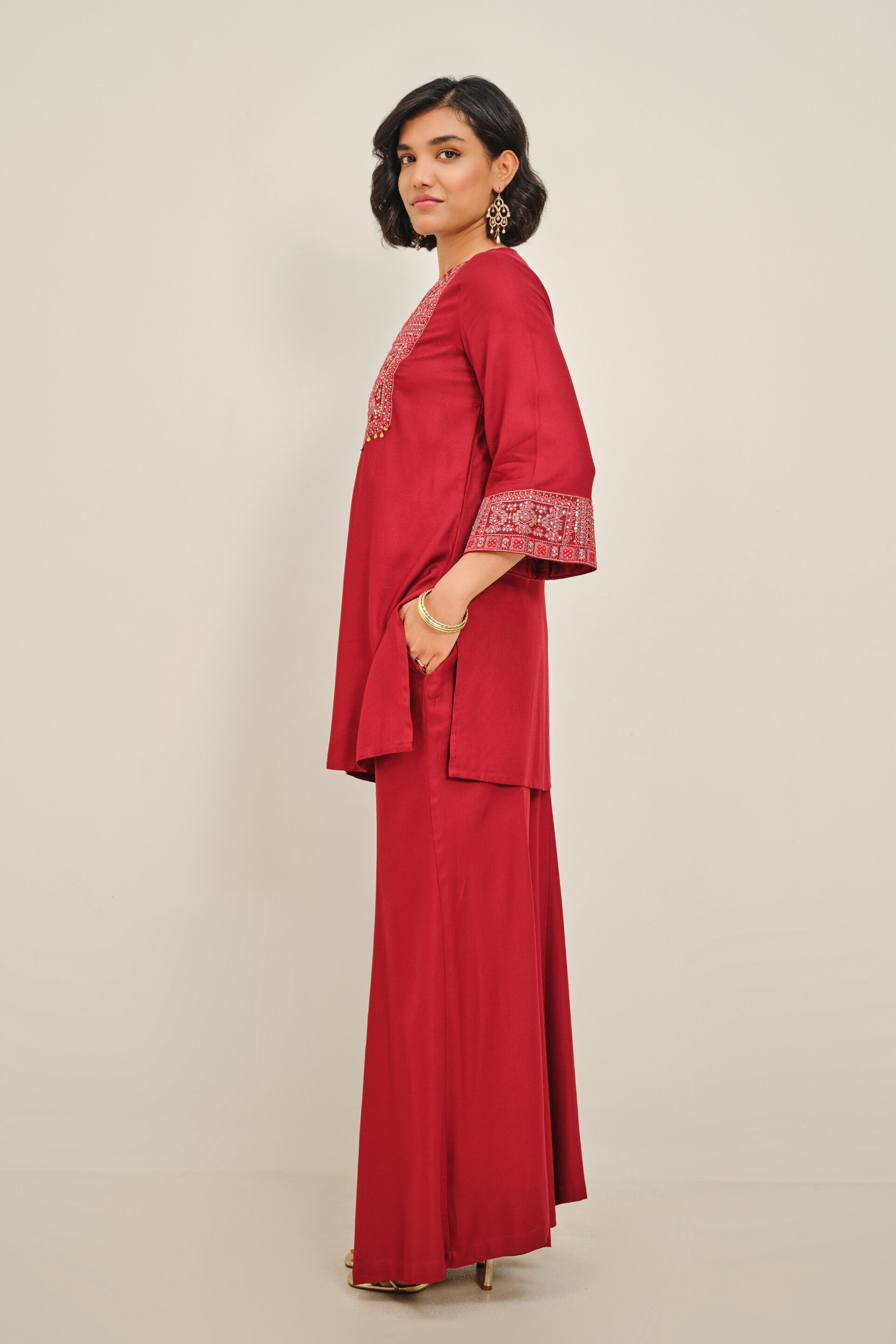 Maroon Shamiyana Embroidered Kurta Set, Maroon, image 3