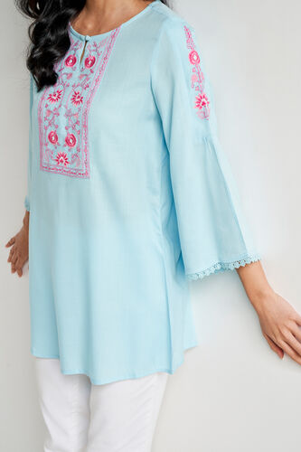 Powder Blue Solid Curved Tunic, Powder Blue, image 6